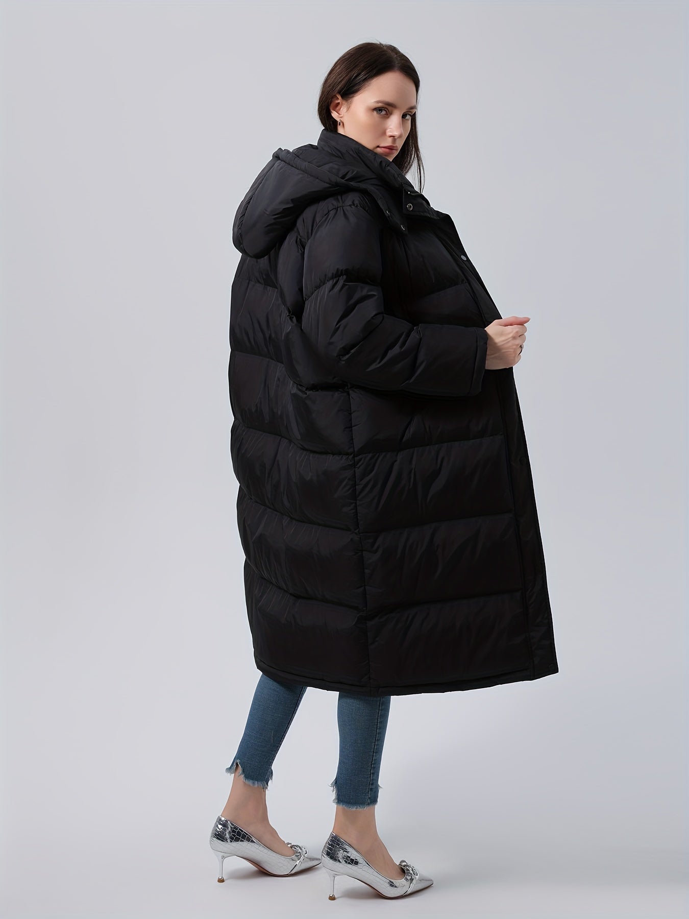 vlovelaw Plus Size Zip Front Hooded Coat, Casual Long Sleeve Warm Outwear For Winter, Women's Plus Size Clothing