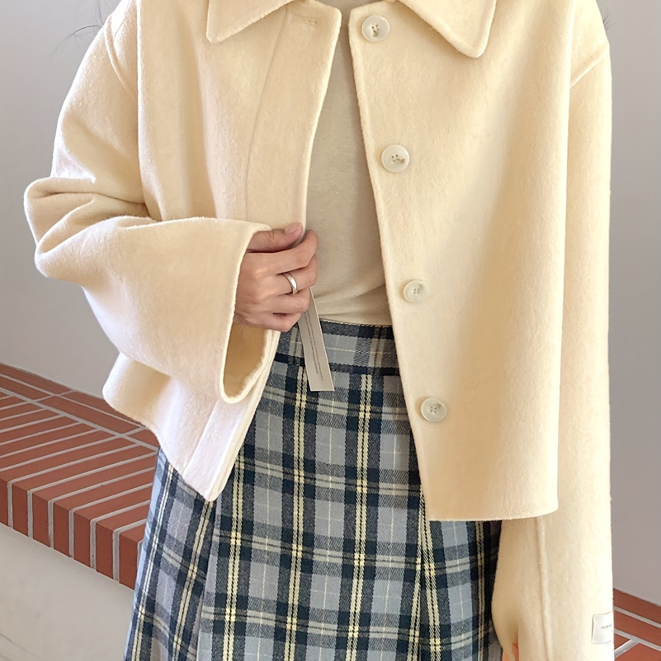 vlovelaw Button Front Lapel Neck Jacket, Casual Solid Color Long Sleeve Coat For Fall & Winter, Women's Clothing