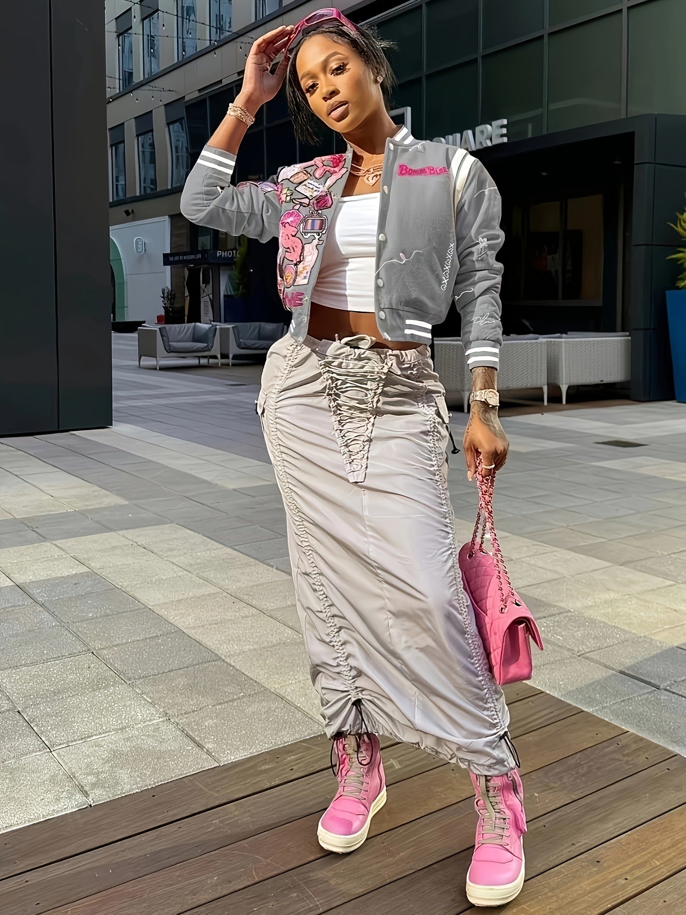 vlovelaw  Button Front Bomber Jacket, Streetwear Long Sleeve Jacket For Fall & Winter, Women's Clothing