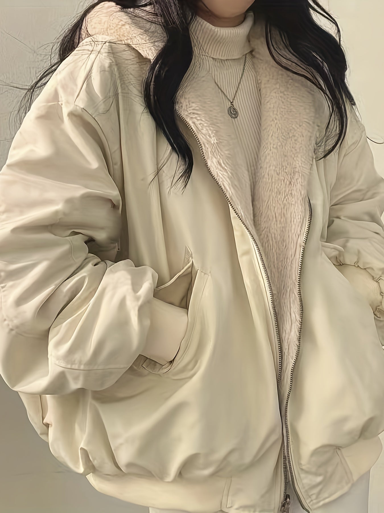 vlovelaw Solid Warm Hooded Coat, Casual Open Front Long Sleeve Winter Outerwear, Women's Clothing