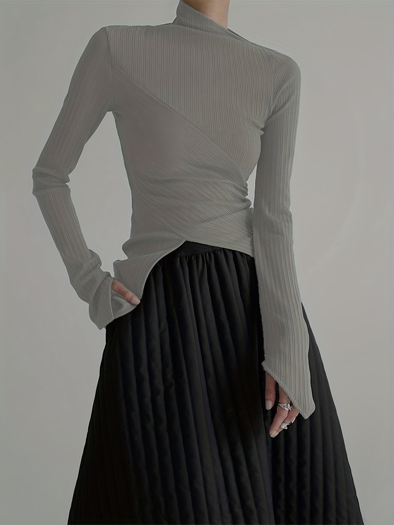 vlovelaw Elegant Long Sleeve Basic T-Shirts, Solid Casual T-Shirts For Spring & Fall, Women's Clothing