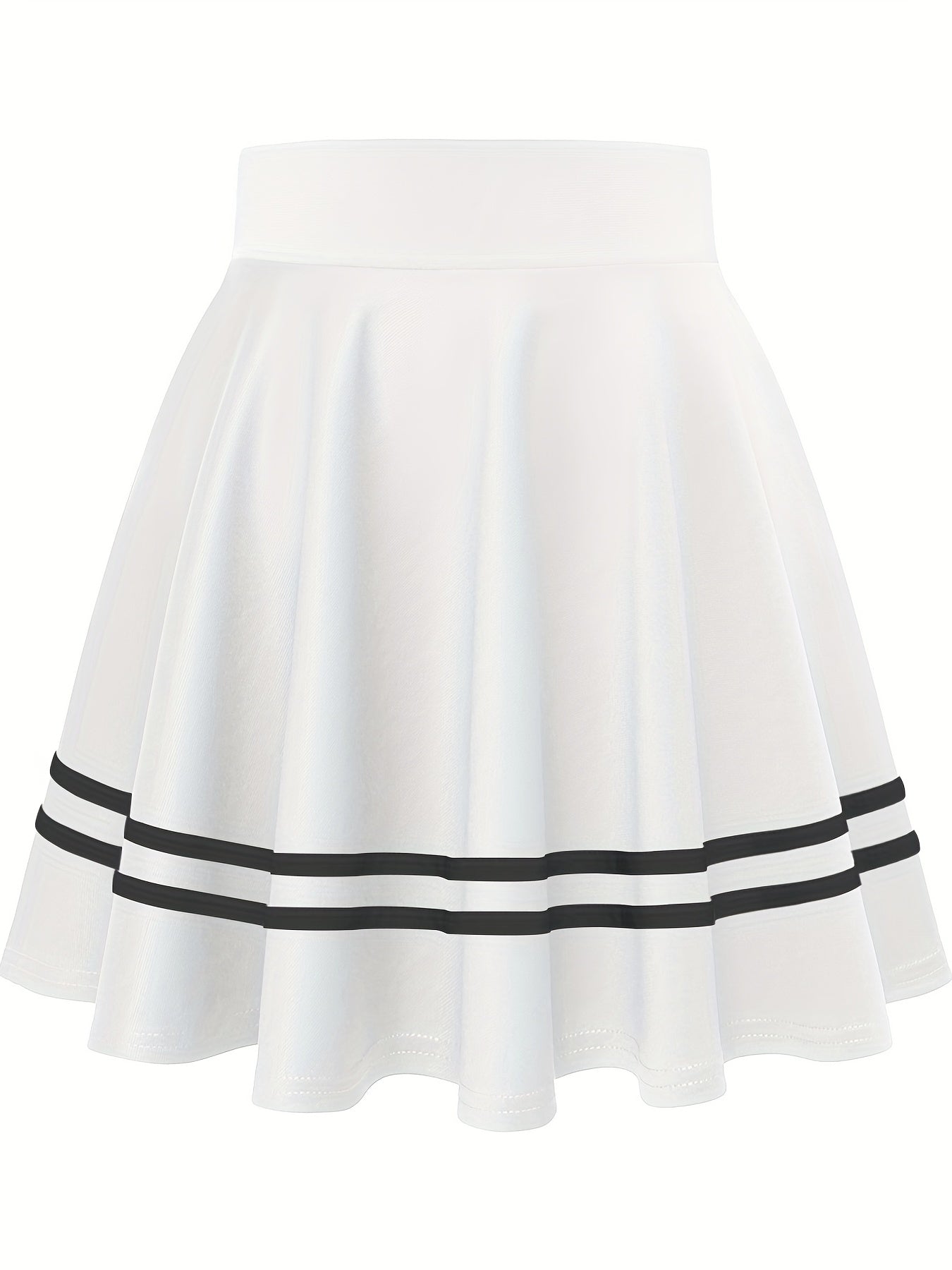 vlovelaw Striped A-Line Skater Skirt, Versatile High Waist Skirt For Spring & Summer, Women's Clothing