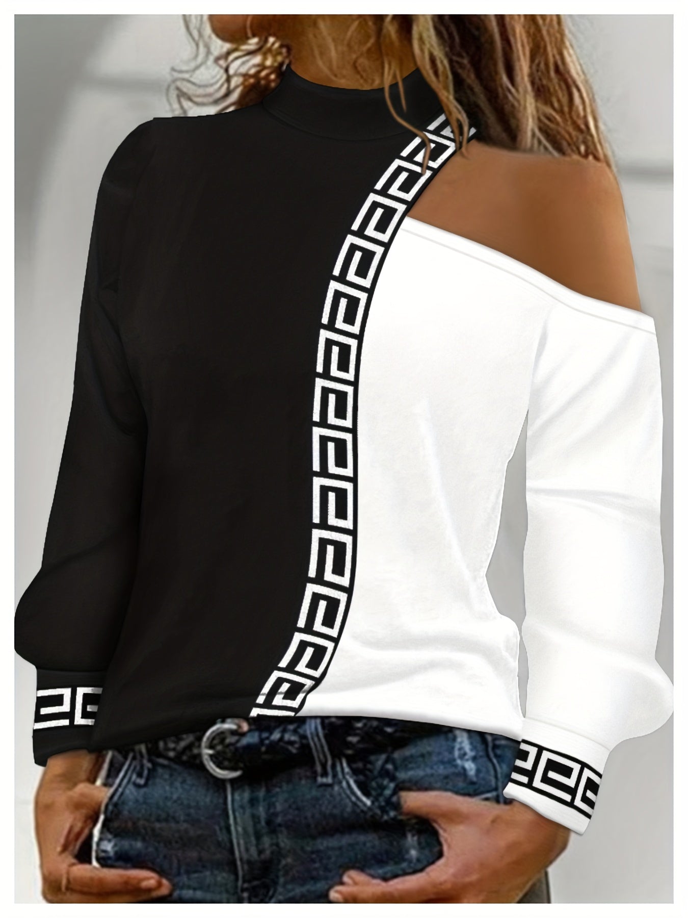 vlovelaw  Color Block Cut Out T-shirt, Casual Long Sleeve T-shirt For Spring & Fall, Women's Clothing