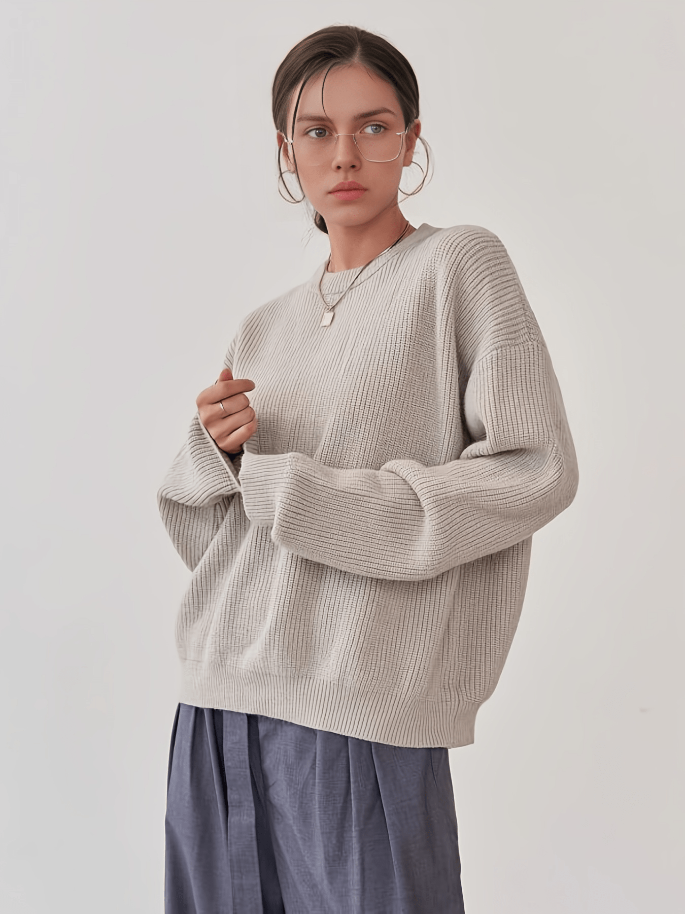 vlovelaw Solid Ribbed Sweater, Casual Crew Neck Long Sleeve Sweater, Casual Tops For Fall & Winter, Women's Clothing