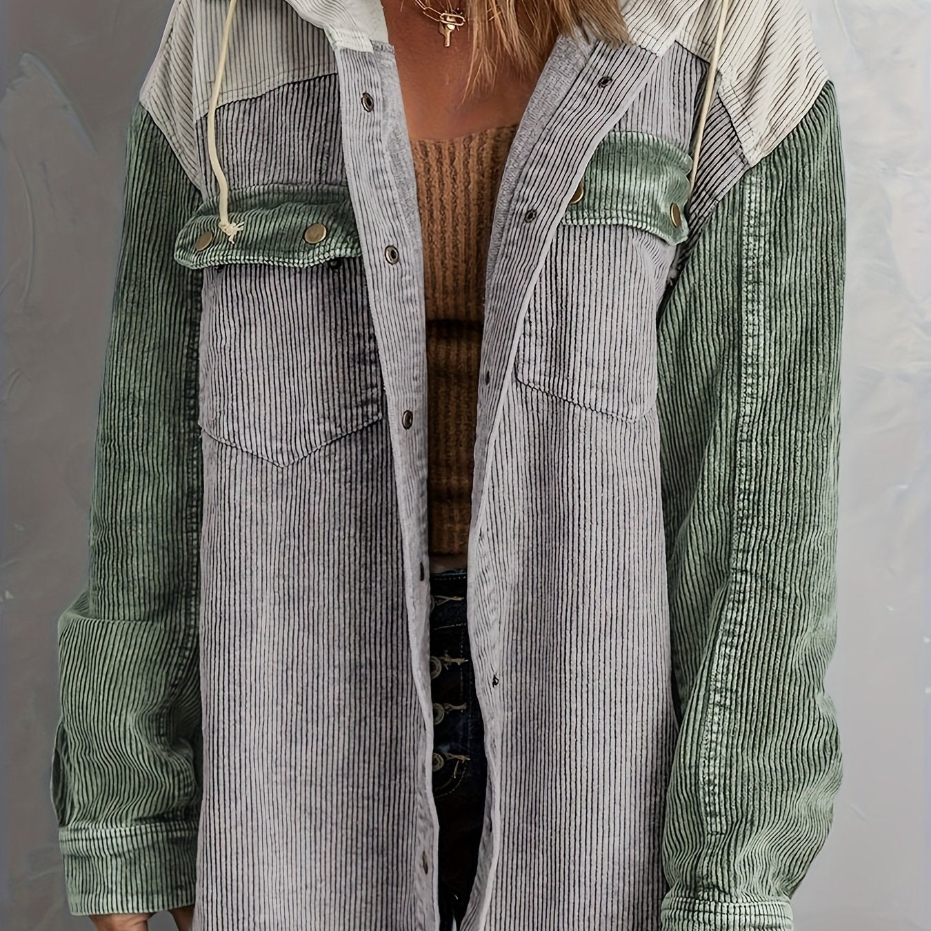 Color Block Long Sleeve Hooded Jacket, Casual Every Day Outerwear For Fall & Winter, Women's Clothing