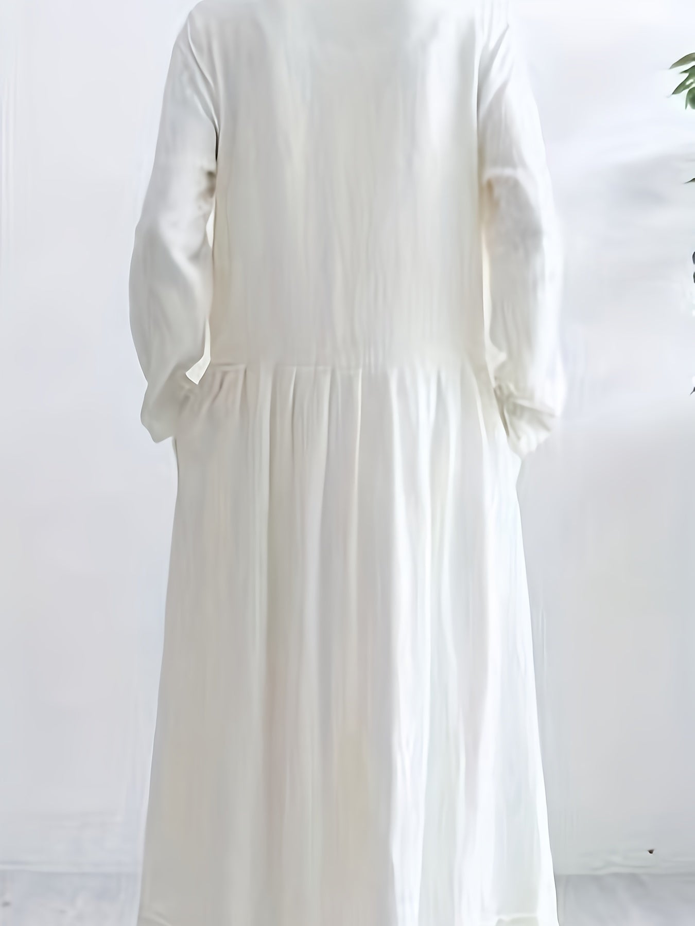 vlovelaw Solid Plicated Detail Oversized Dress, Long Sleeve Crew Neck Casual Dress, Women's Clothing