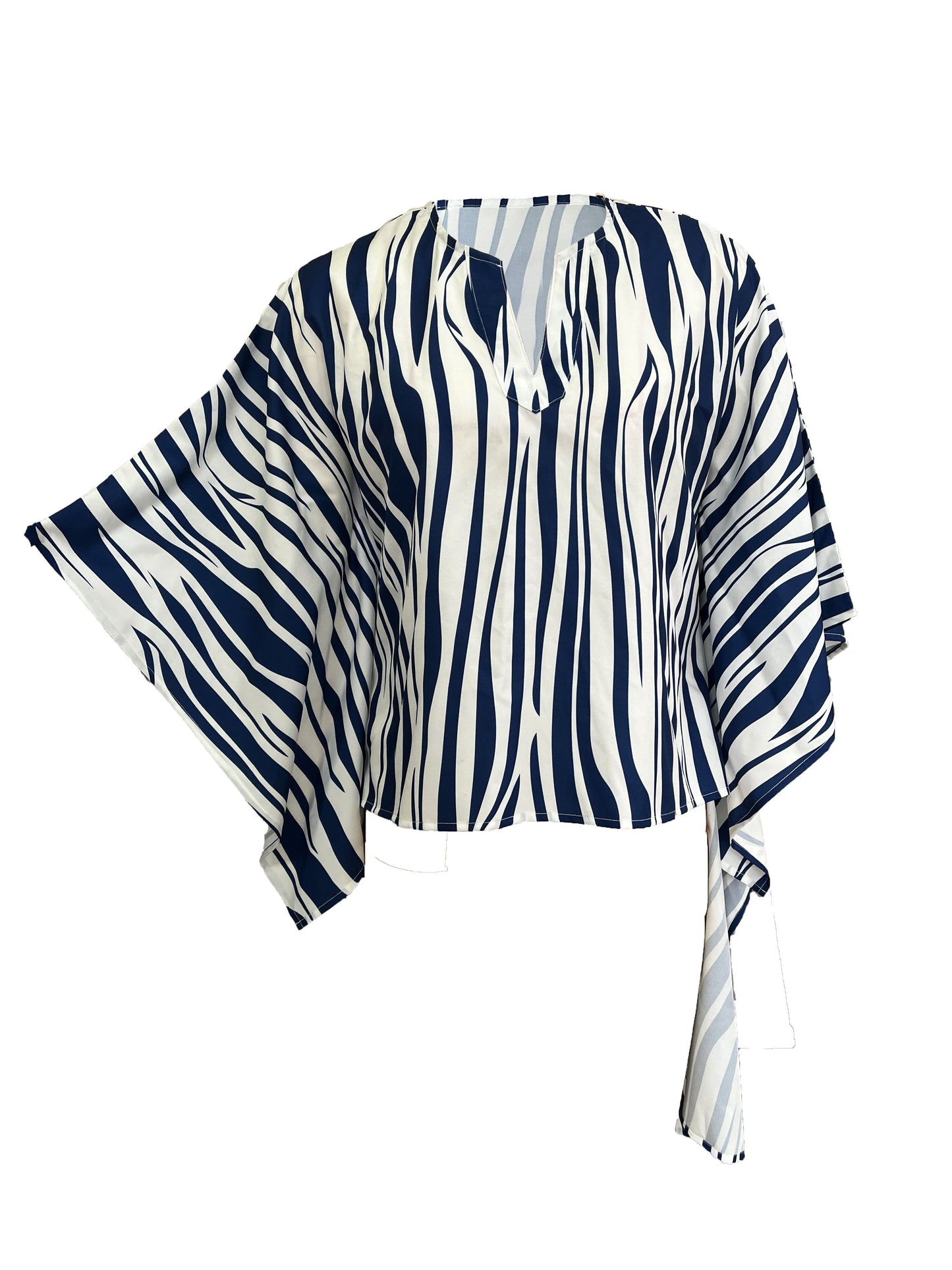 Graphic Print V Neck Blouse, Casual Batwing Sleeve Irregular Hem Blouse, Women's Clothing