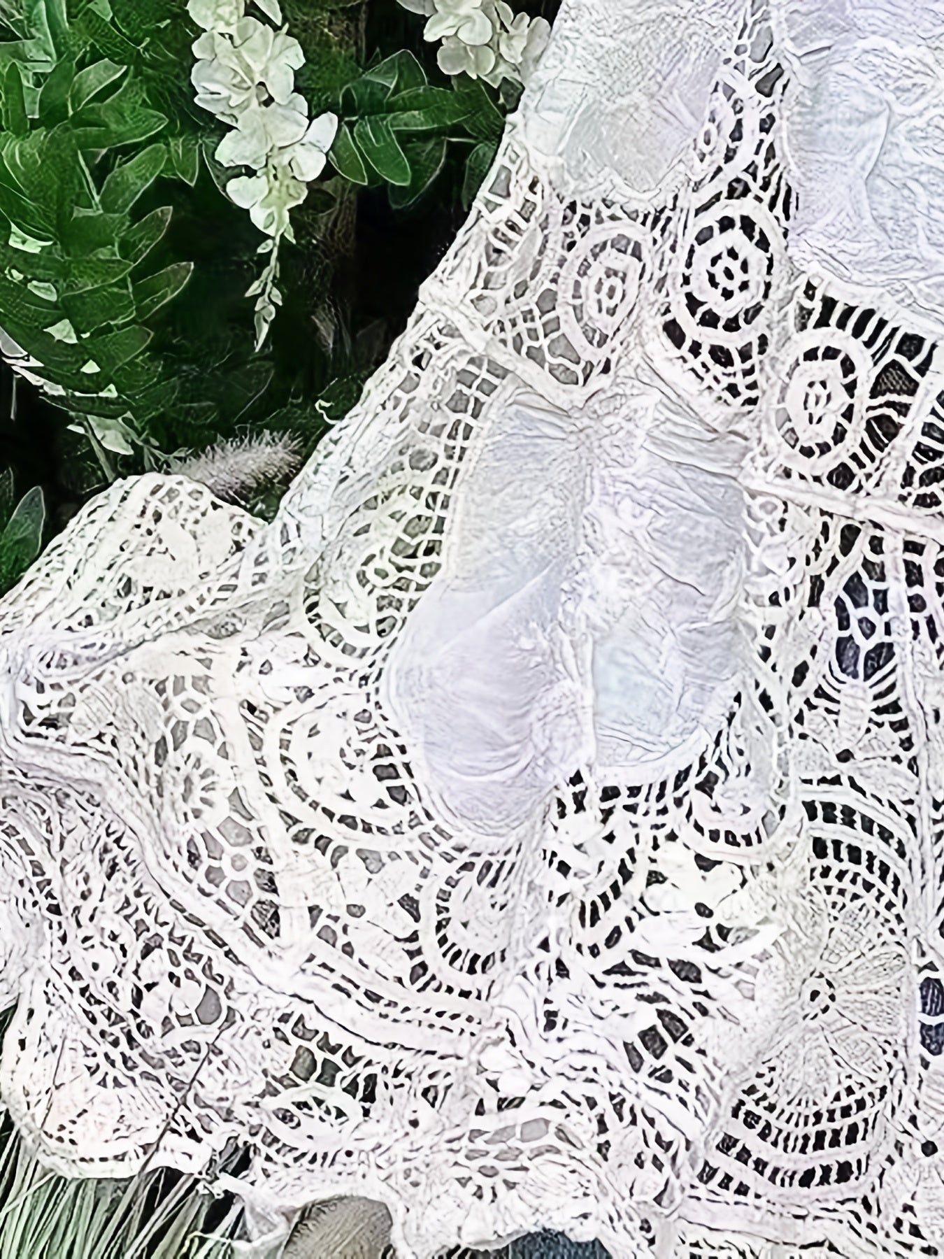 vlovelaw Crochet Cover Up Top, Casual Beach Wear Cut Out Half Sleeve Top, Women's Clothing