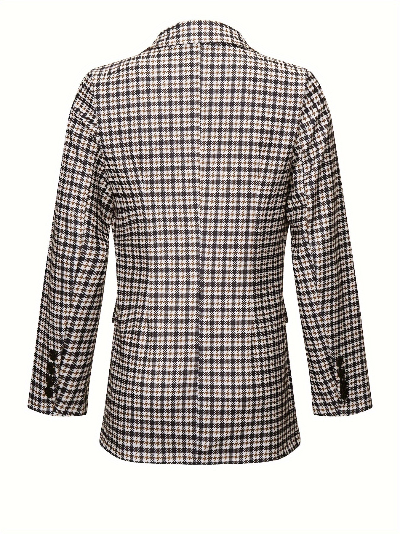 Houndstooth Print Double-breasted Blazer, Casual Lapel Long Sleeve Blazer, Women's Clothing