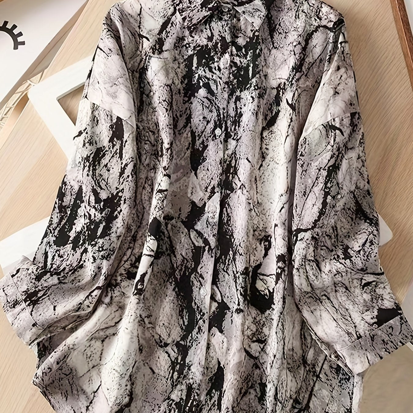 vlovelaw Allover Print Button Front Shirt, Casual Long Sleeve Shirt For Spring & Fall, Women's Clothing