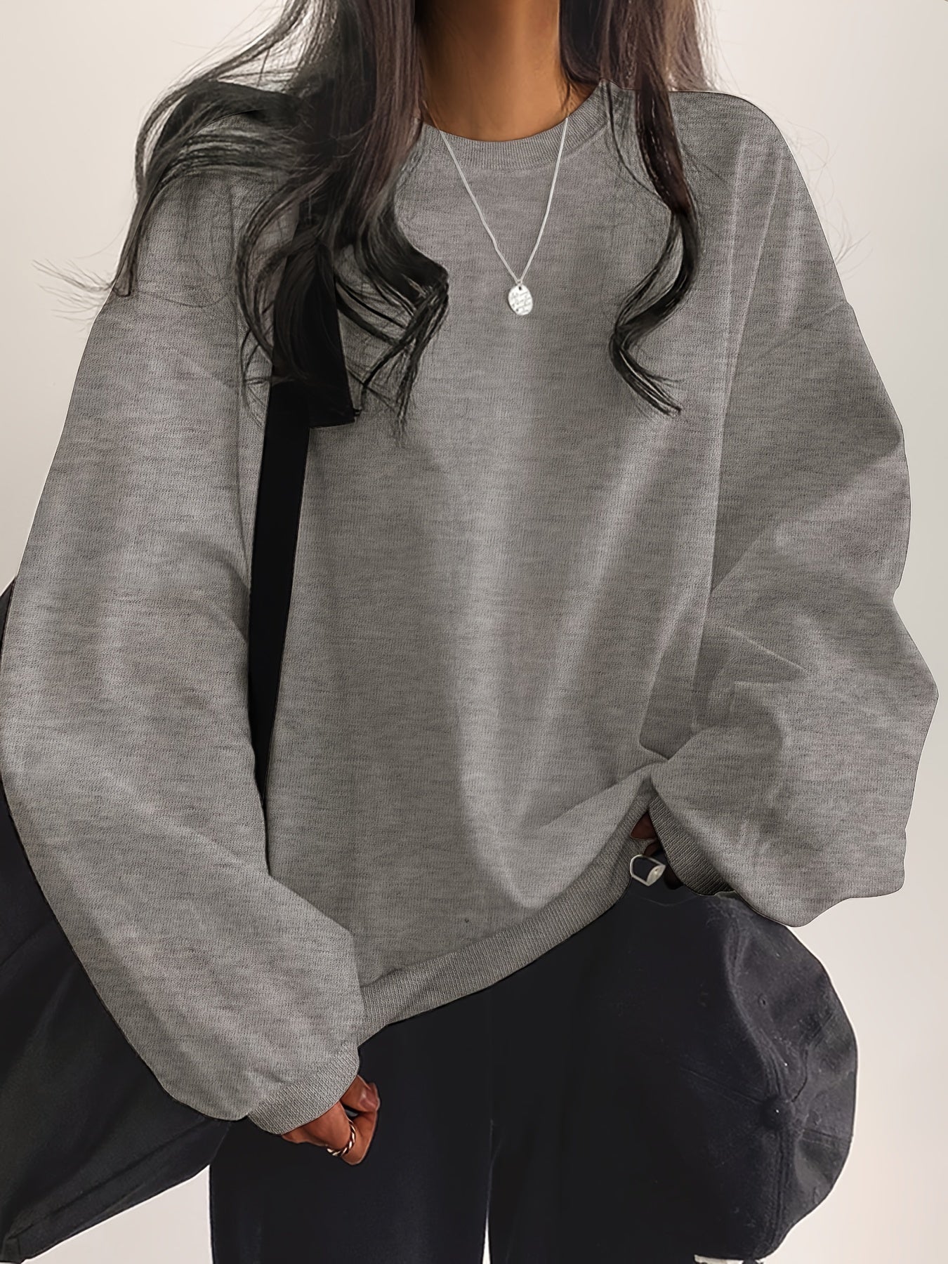 vlovelaw Solid Color Pullover Sweatshirt, Casual Long Sleeve Crew Neck Sweatshirt For Fall & Winter, Women's Clothing