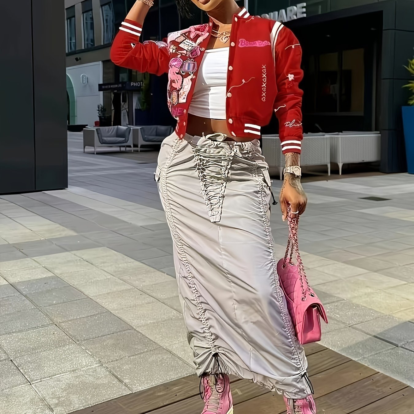 vlovelaw  Button Front Bomber Jacket, Streetwear Long Sleeve Jacket For Fall & Winter, Women's Clothing