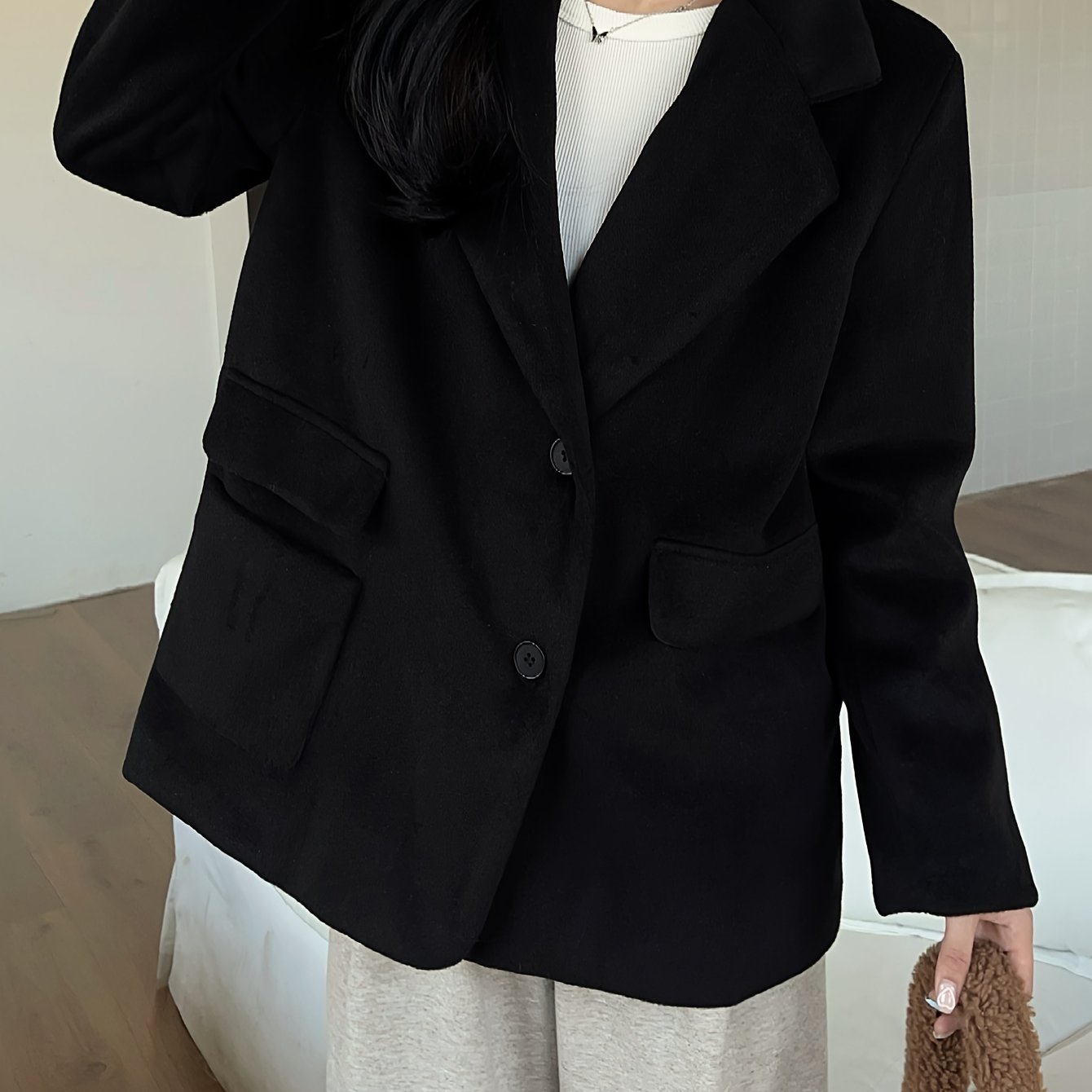 vlovelaw  Solid Button Front Coat, Casual Long Sleeve Warm Outwear, Women's Clothing