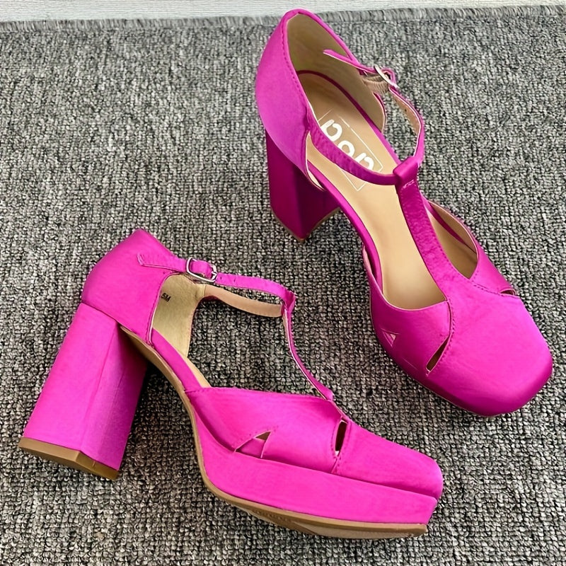 vlovelaw  Women's Chic Block Heel Pumps, Platform Closed Toe Sandals Elevating Ankle Strap High Heels, Casual Banquet Dressy Sandals