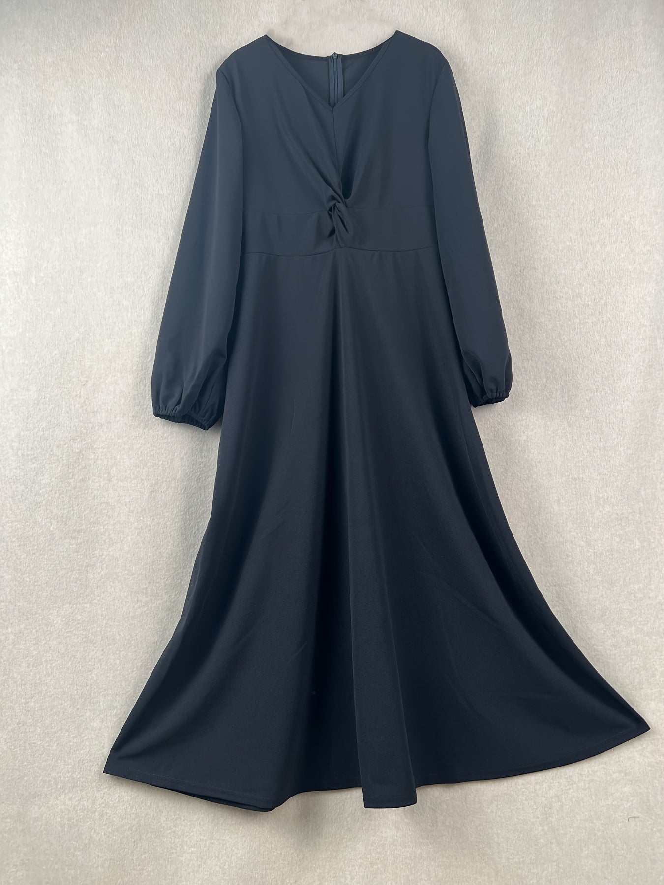 vlovelaw Twist Front Lantern Sleeve Dress, Chic V Neck A-line Dress For Spring & Fall, Women's Clothing