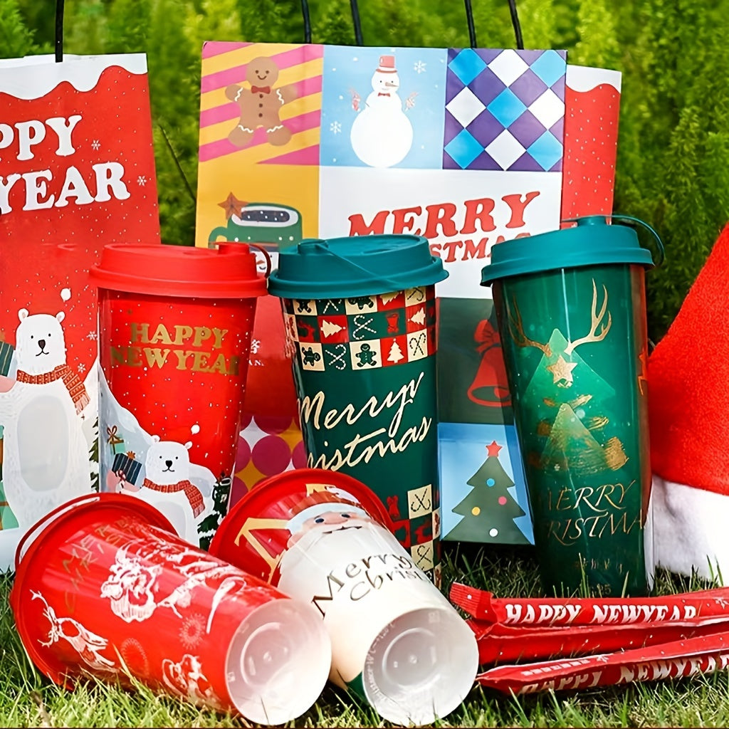 30-Pack Festive Holiday Cups - Christmas & New Year Theme, Lead-Free Polypropylene, Durable Reusable Drinkware with PET Coating, Hand Wash Only, Ideal for Cold Beverages, Travel & Home Use