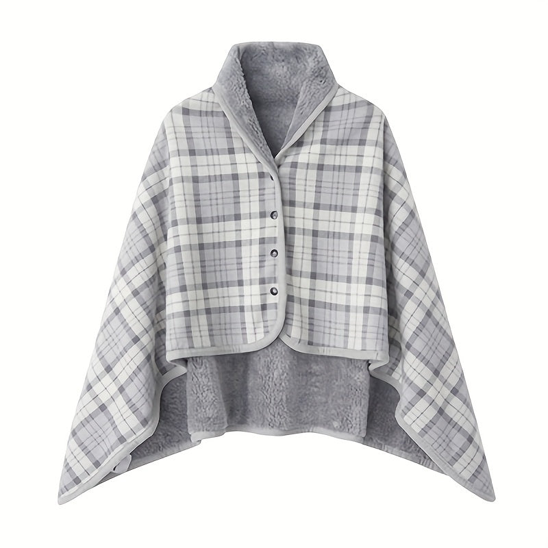 1pc Multifunctional Shawl Blanket With Double Layer Thick Plaid Pattern Polar Fleece Throw Blanket Autumn And Winter Office Wearable Blanket
