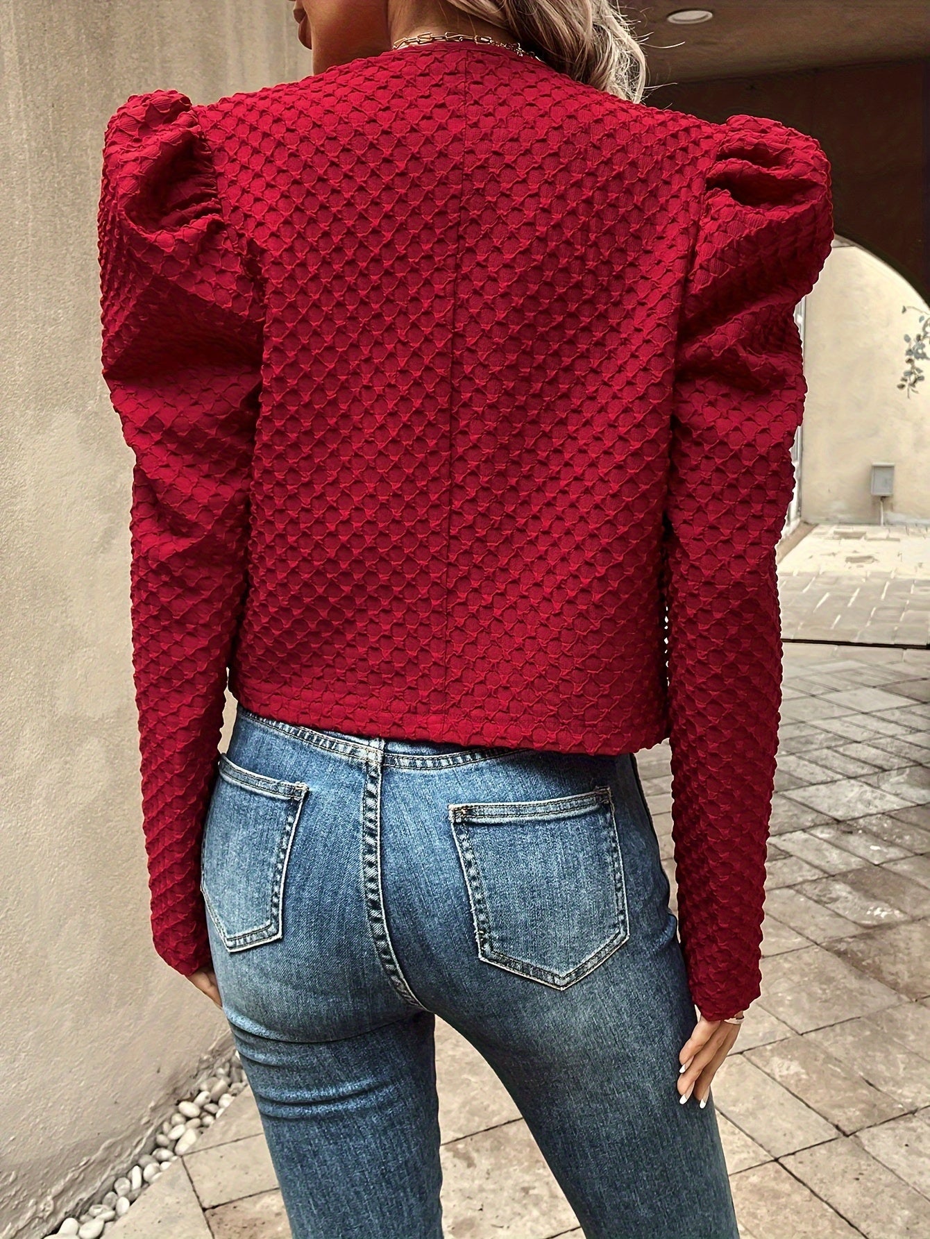 Solid Zip Up Jacket, Elegant Ruched Long Sleeve Outwear For Spring & Fall, Women's Clothing