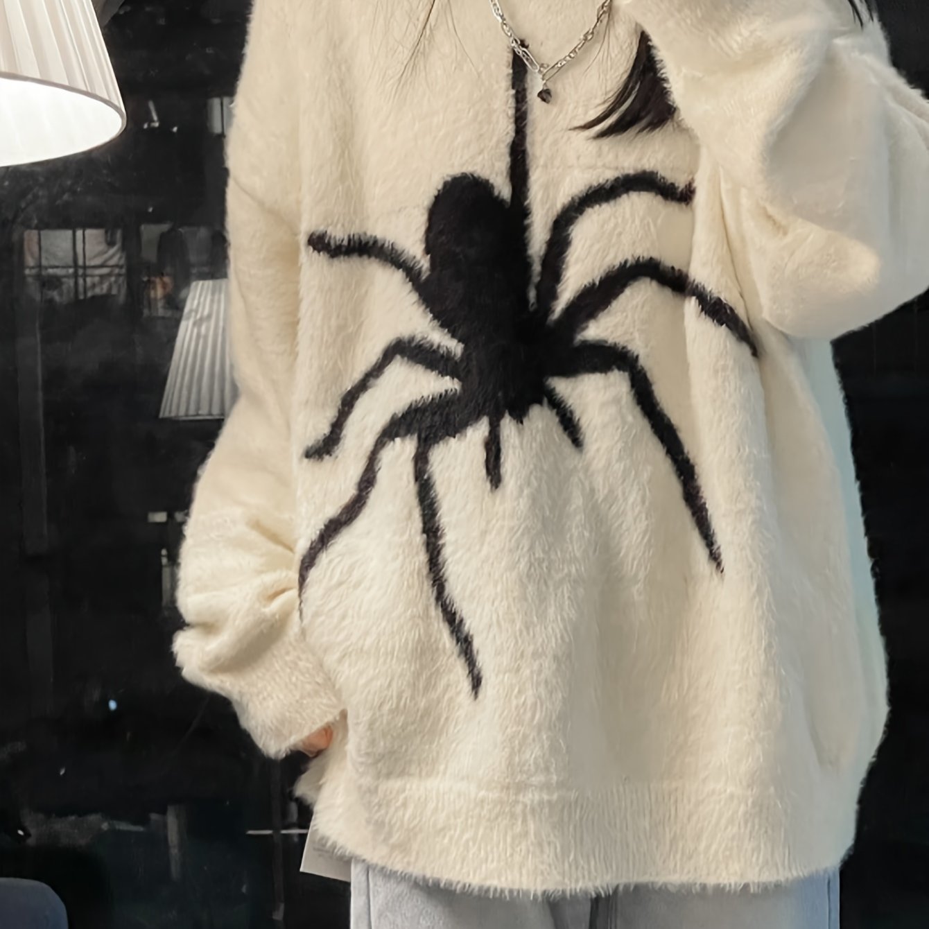 vlovelaw Animal Print Crew Neck Pullover Sweater, Vintage Long Sleeve Knitted Sweater For Winter, Women's Clothing