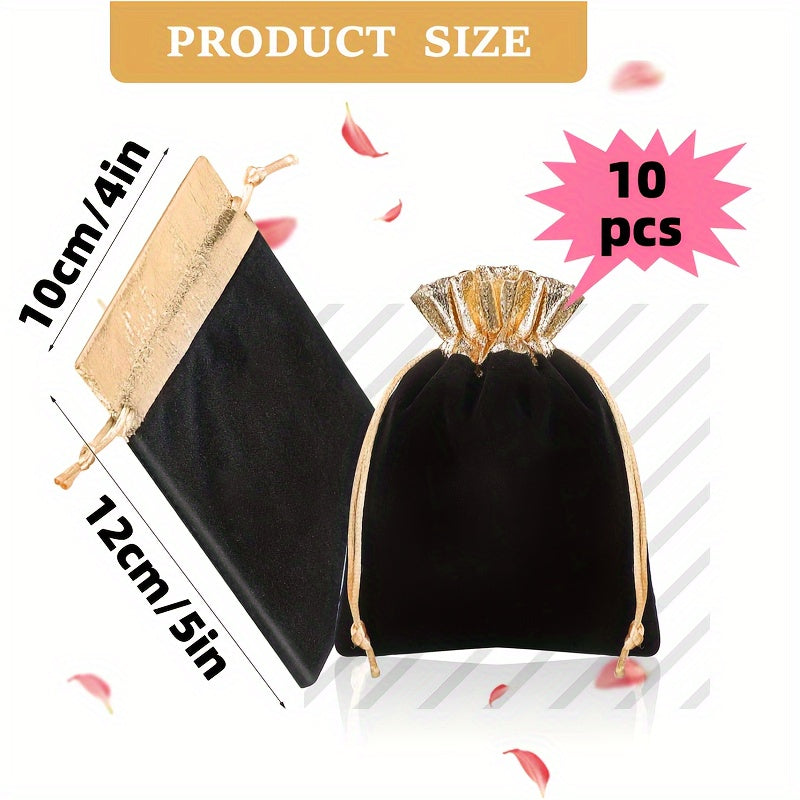 10pcs Velvet Cloth Drawstring Bags For Christmas Wedding Gift Candy Pouches, Upscale Small Wrap Bags For Jewelry Dice Party Favors Bags (Black&Red Multi-size) -Jewelry Making Display & Packaging Supplies