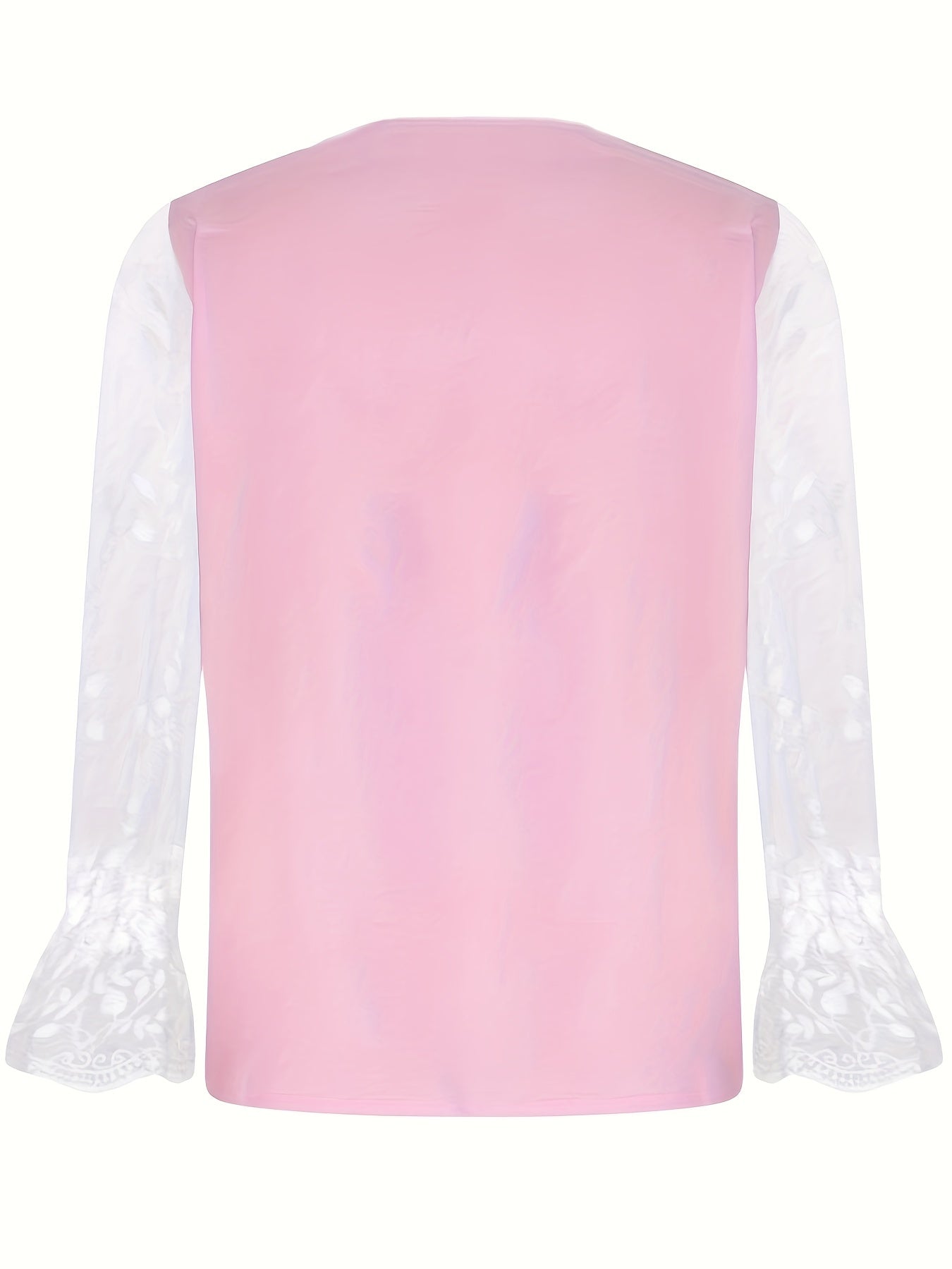 Christmas Wine Glass Pattern T-Shirt, Casual V Neck Lace Stitching Long Sleeve Top For Spring & Fall, Women's Clothing