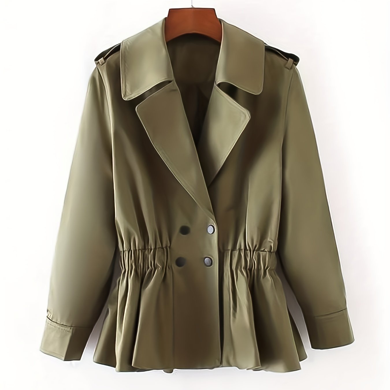 Ruffle Hem Lapel Trench Coat, Vintage Double Breasted Long Sleeve Outerwear, Women's Clothing