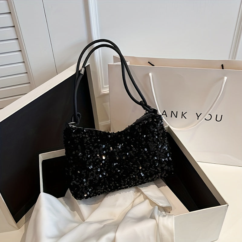 vlovelaw 1pc Girl's Fashion Texture Bag, New Style Sequin Shoulder Shining Handbag