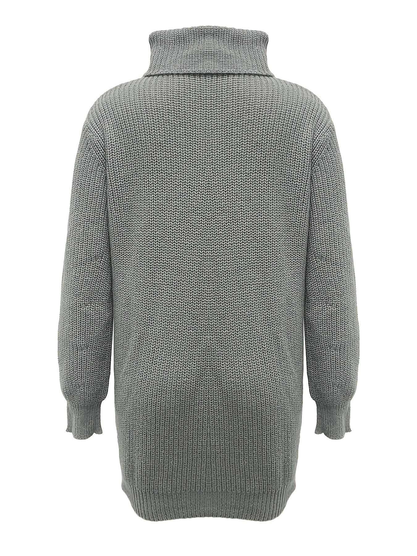 Solid Turtle Neck Baggy Knitted Dress, Casual Long Sleeve Dress For Fall & Winter, Women's Clothing
