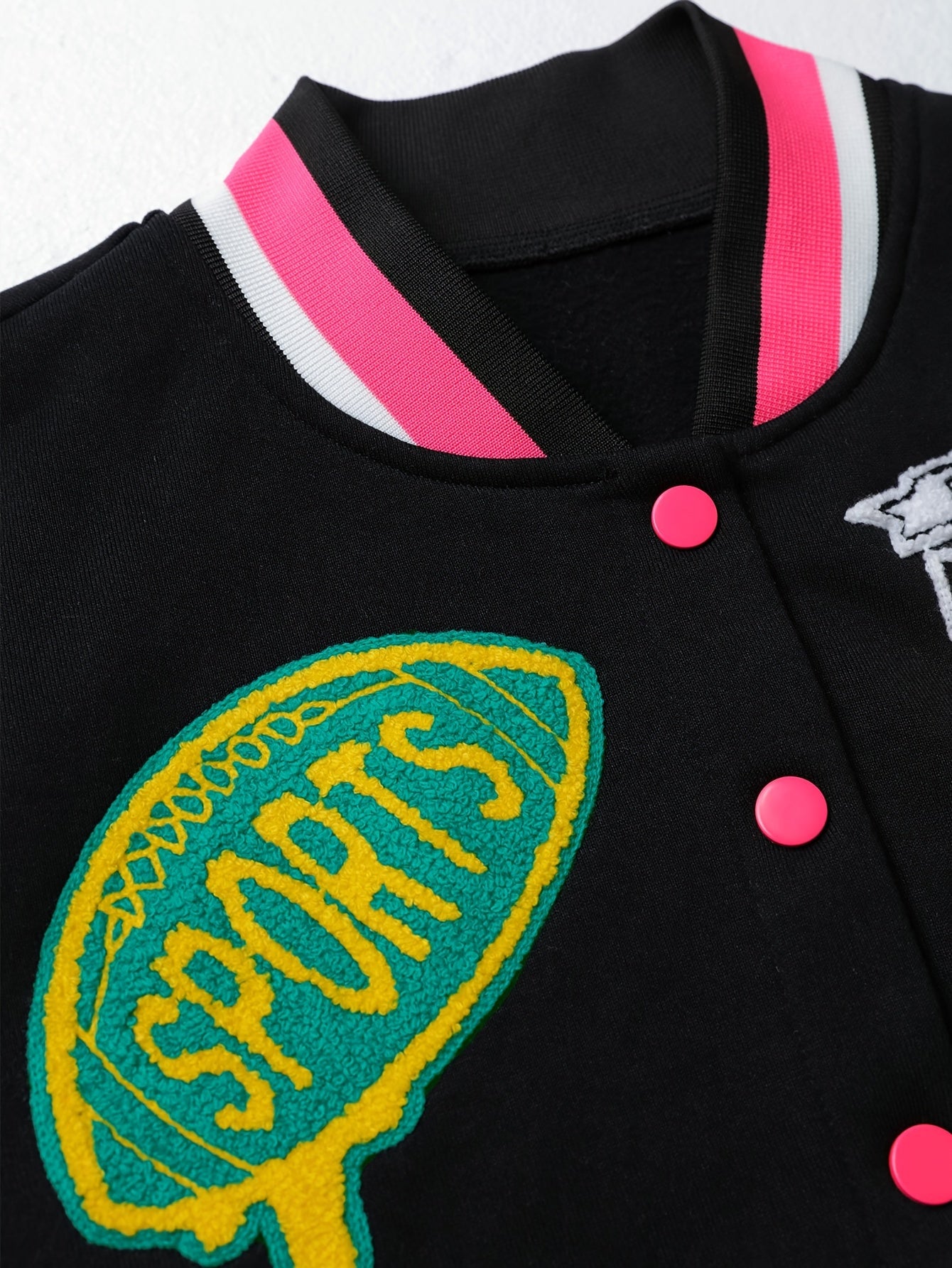 Letter Pattern Color Block Jacket, Versatile Single Breasted Long Sleeve Bomber Jacket, Women's Clothing