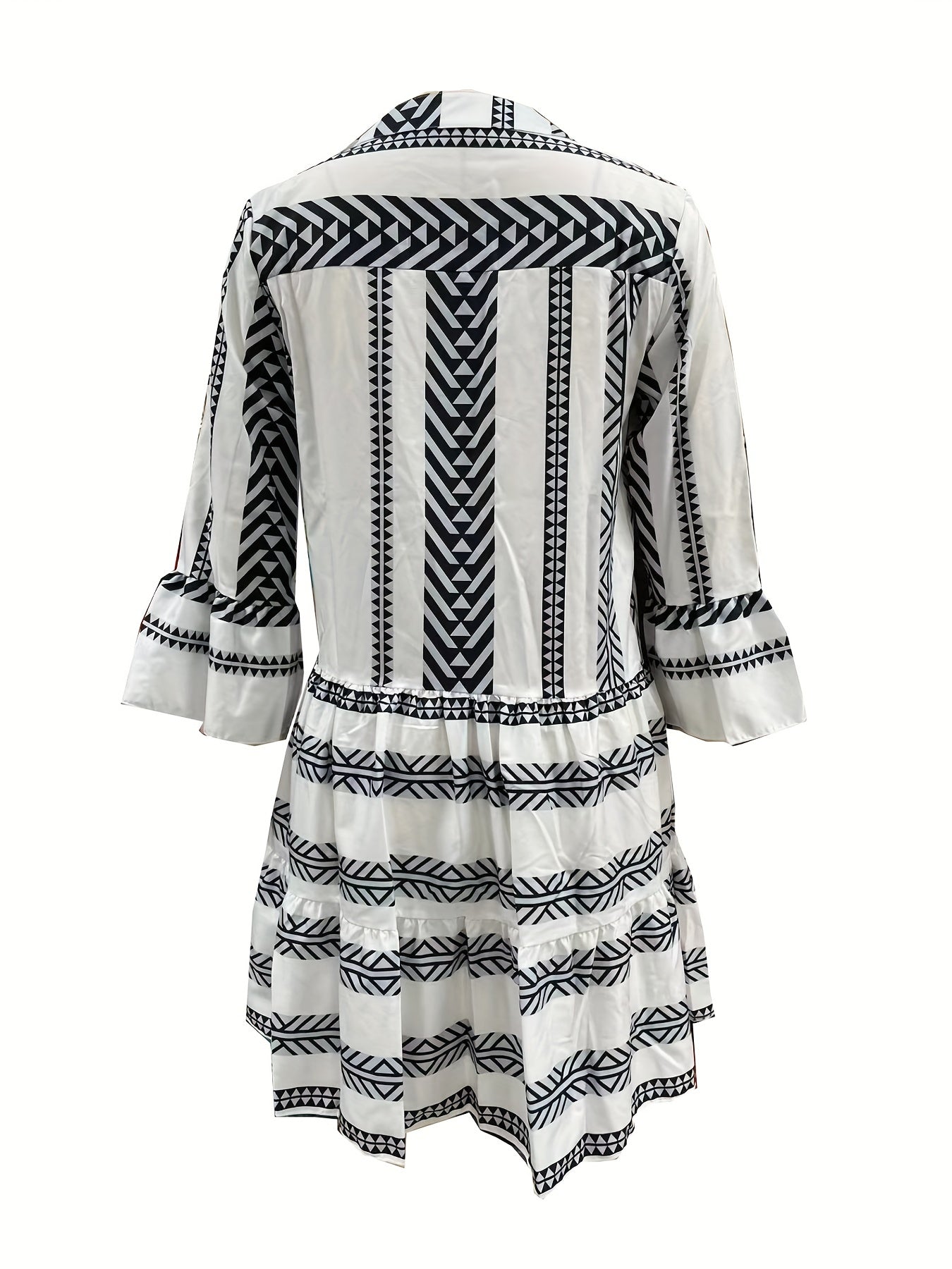 vlovelaw Tribal Print Dress, Vacation Pleated Flared Sleeve Dress, Women's Clothing