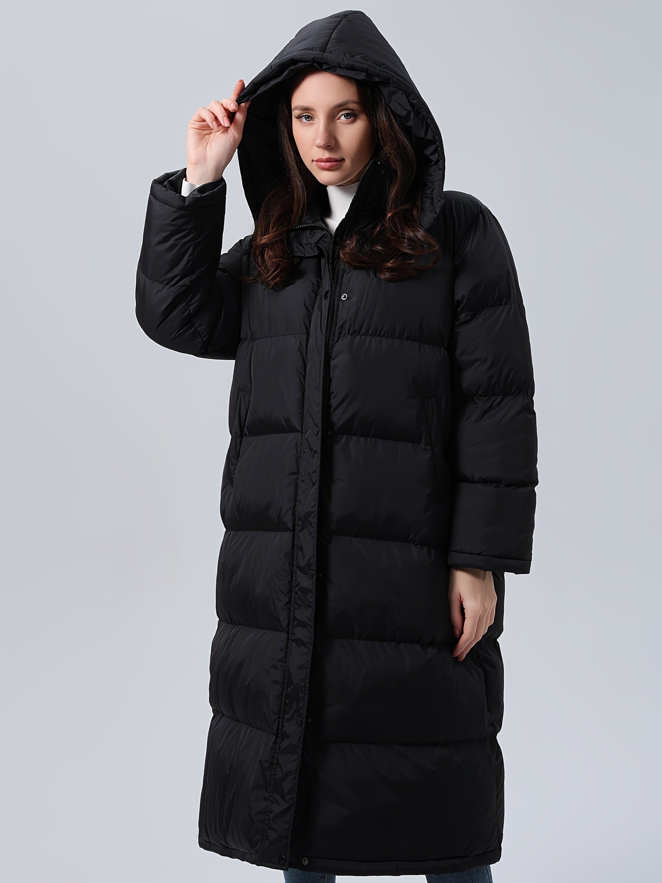 vlovelaw Plus Size Zip Front Hooded Coat, Casual Long Sleeve Warm Outwear For Winter, Women's Plus Size Clothing