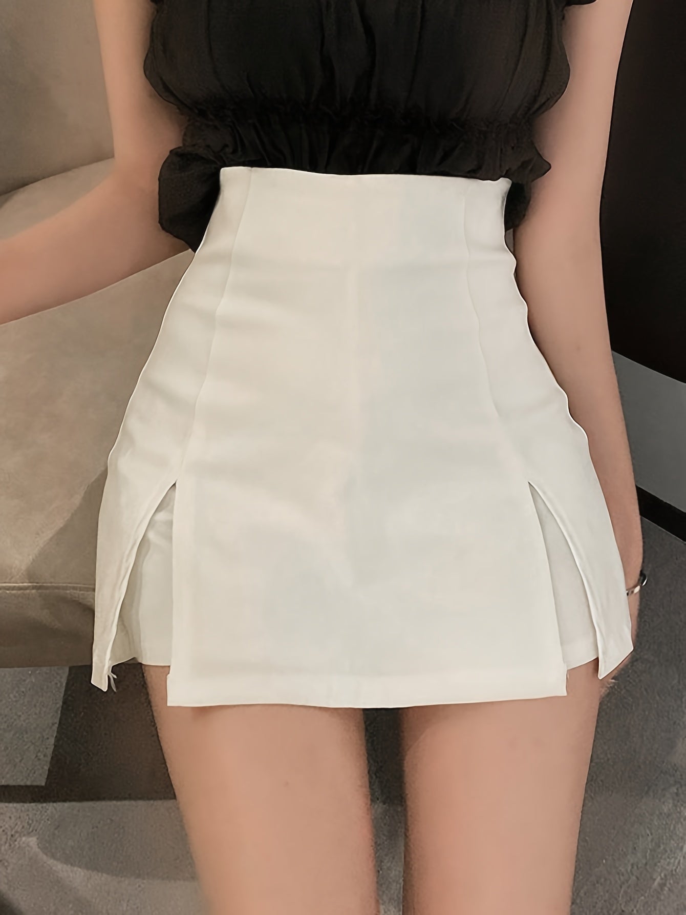 vlovelaw  Solid High Waist Split Shorts, Elegant Bodycon Daily Shorts, Women's Clothing