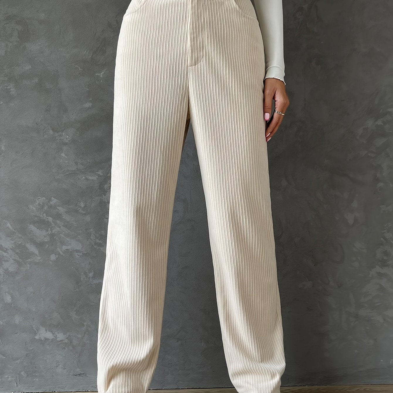 vlovelaw Button Front Straight Leg Pants, Casual High Waist Pants, Women's Clothing