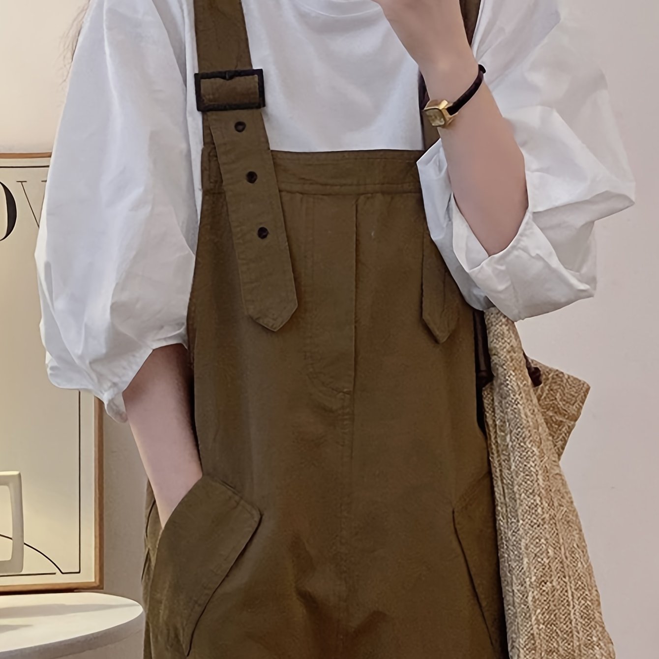 vlovelaw Solid Color Crew Neck Blouse, Casual Three-quarter Sleeve Blouse For Spring & Summer, Women's Clothing