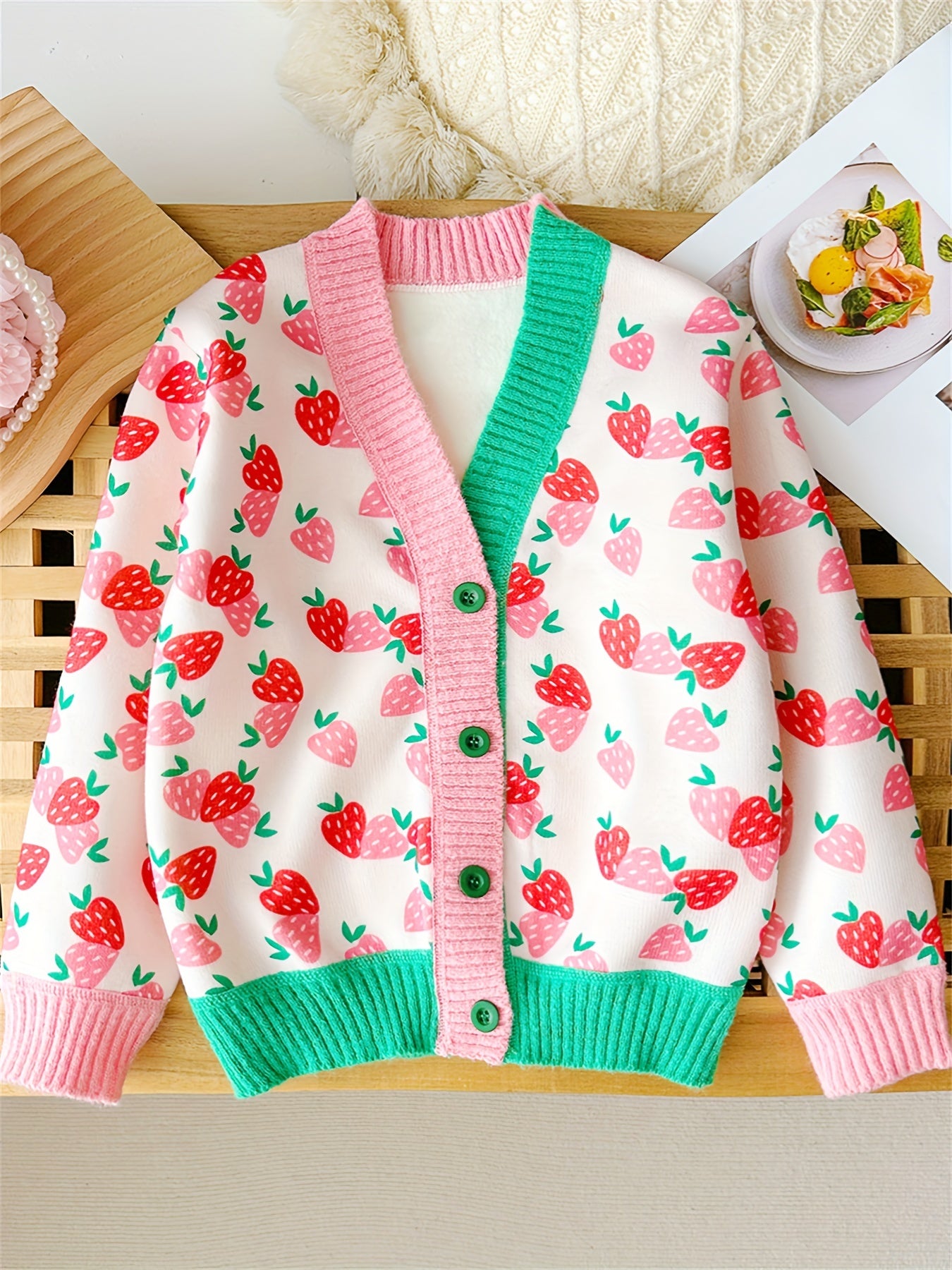 Girls Vibrant Blossom Jacquard Cardigan - Soft Knitted Button Coat for Cozy Style - Perfect for Little Fashionistas - Childrens Casual Wear