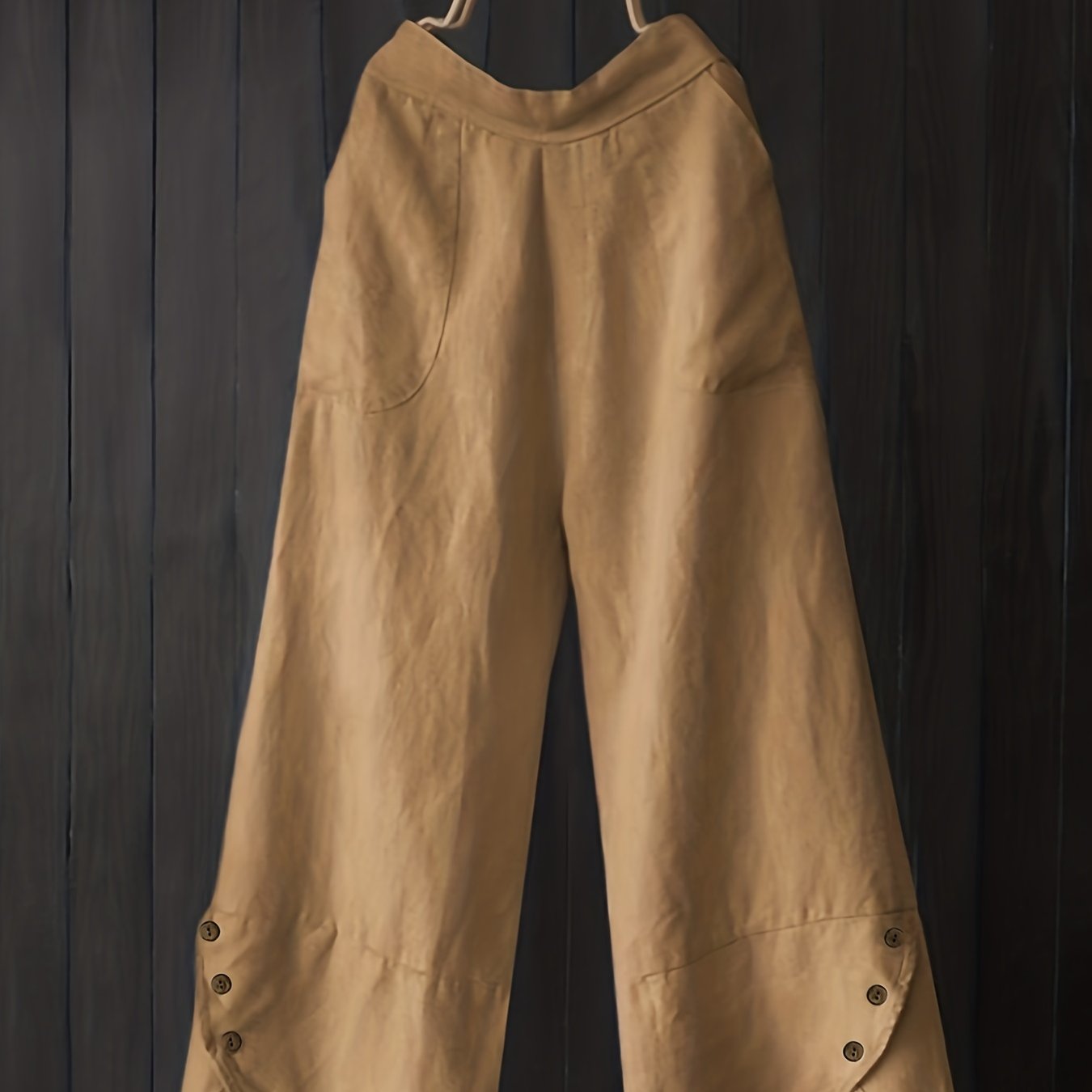 vlovelaw Plus Size High Rise Button Decor Irregular Wide Leg Pants, Women's Plus Casual Loose Fit Wide Leg Pants