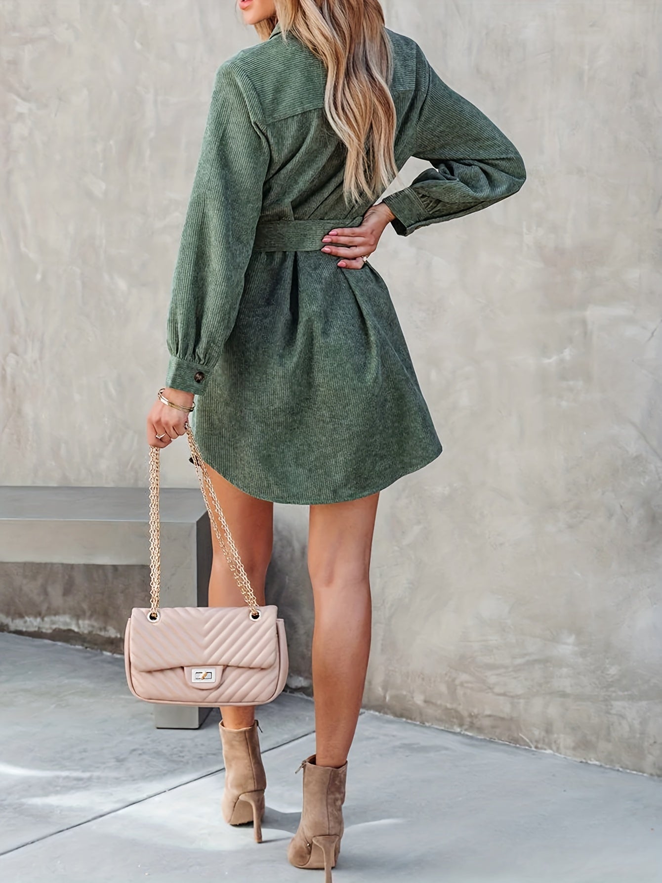 vlovelaw Button Front Mini Dress, Casual Long Sleeve Versatile Dress, Women's Clothing