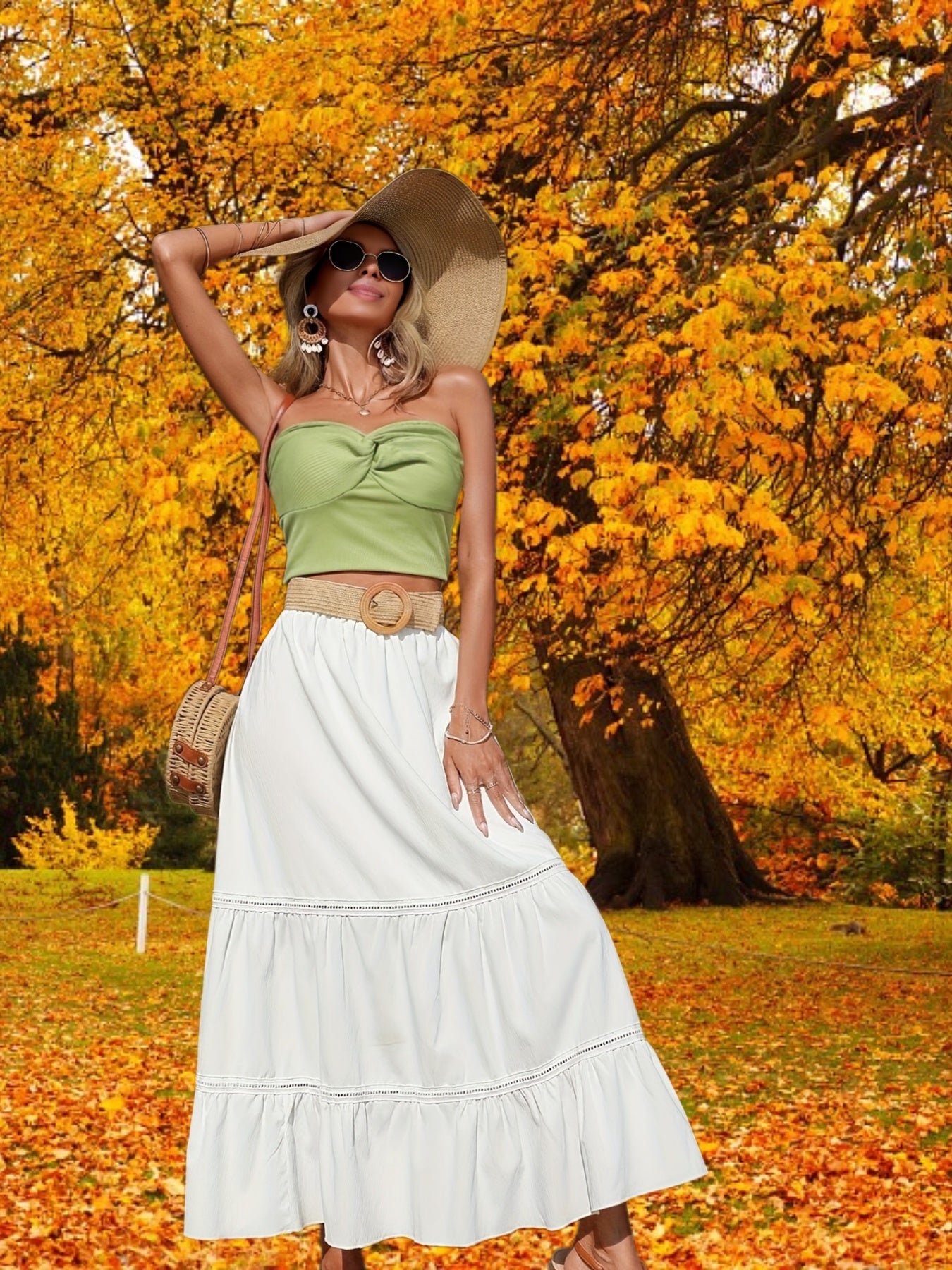 vlovelaw  Boho Solid A-line Tiered Skirt, Elastic Waist Casual Layered Skirt For Summer & Spring, Women's Clothing