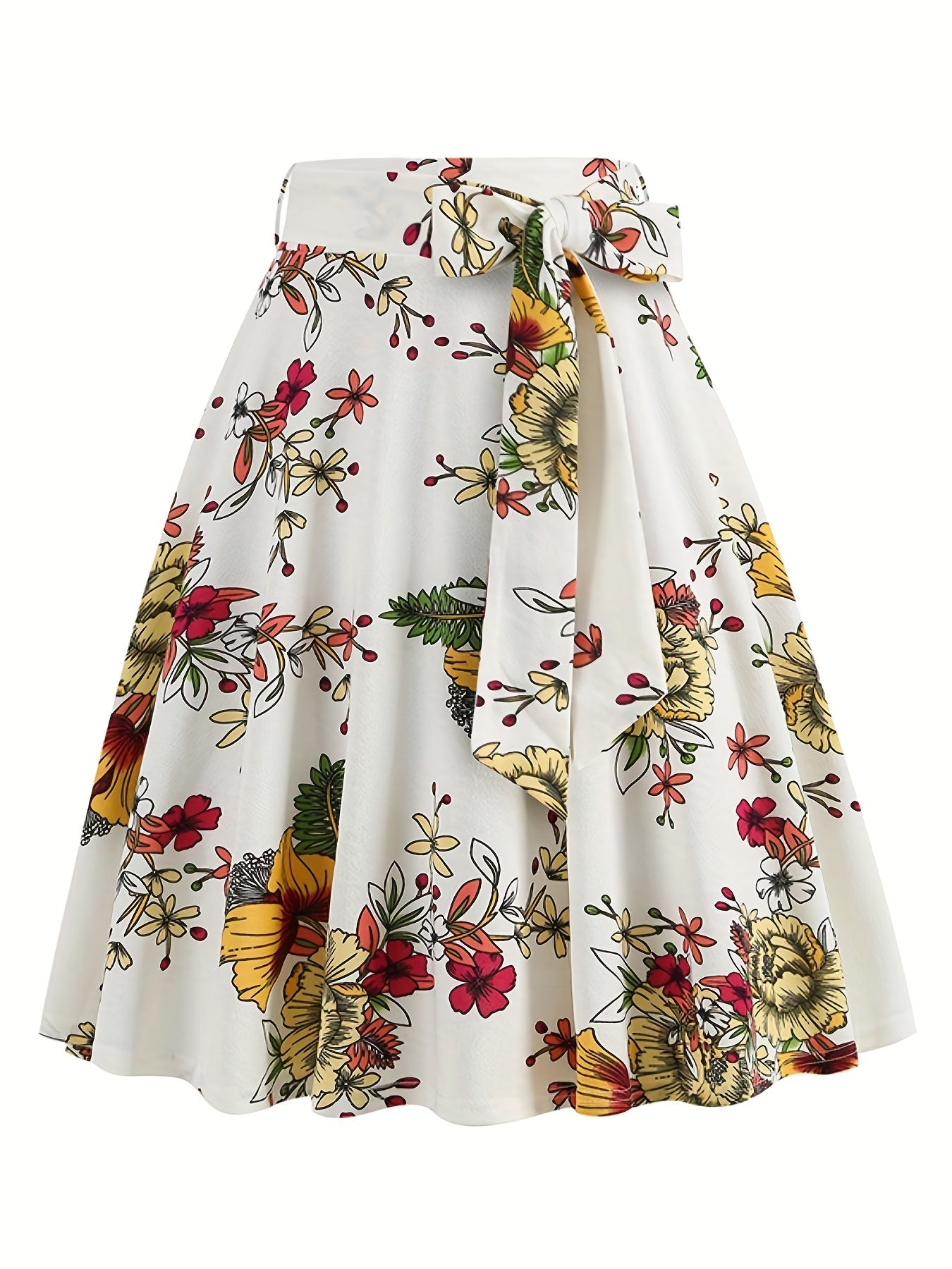 vlovelaw Polka Dot Print Pleated Skirts, Vintage Bow Flare Skirts For Spring & Summer, Women's Clothing