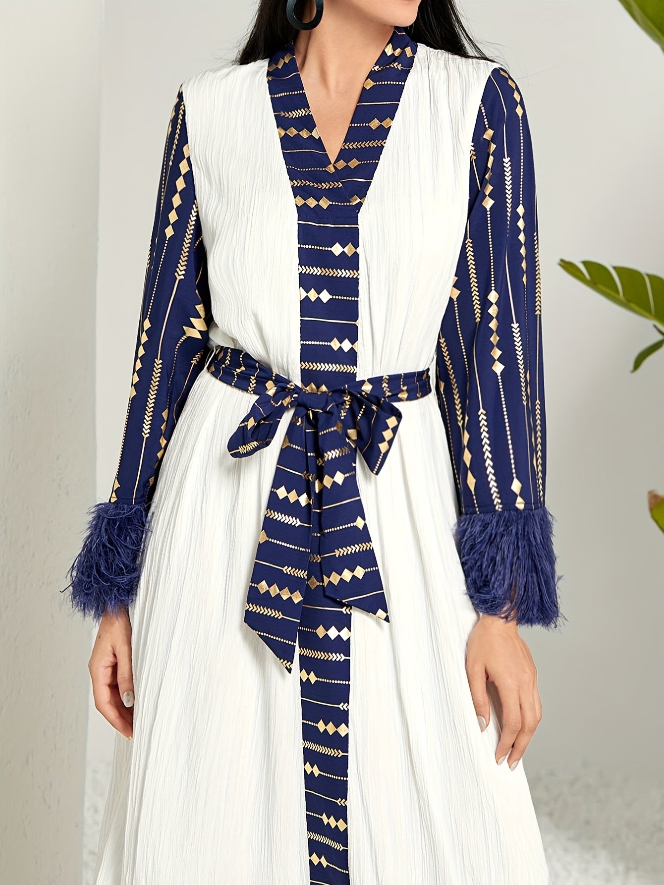 Tassel V Neck Kaftan Dress, Elegant Long Sleeve Maxi Dress, Women's Clothing