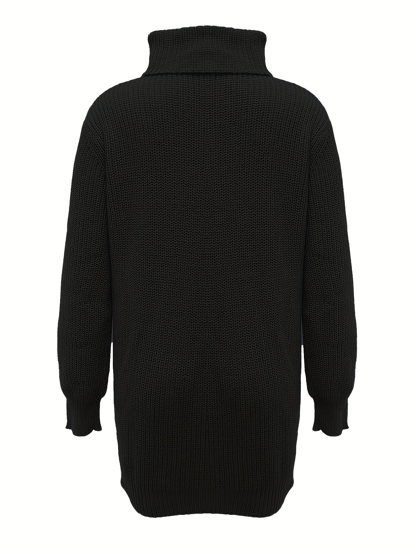 Solid Turtle Neck Baggy Knitted Dress, Casual Long Sleeve Dress For Fall & Winter, Women's Clothing