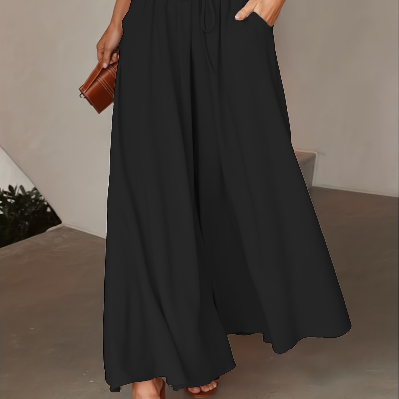 High Waist Drawstring Wide Leg Pants, Casual Loose Pants For Spring & Fall, Women's Clothing