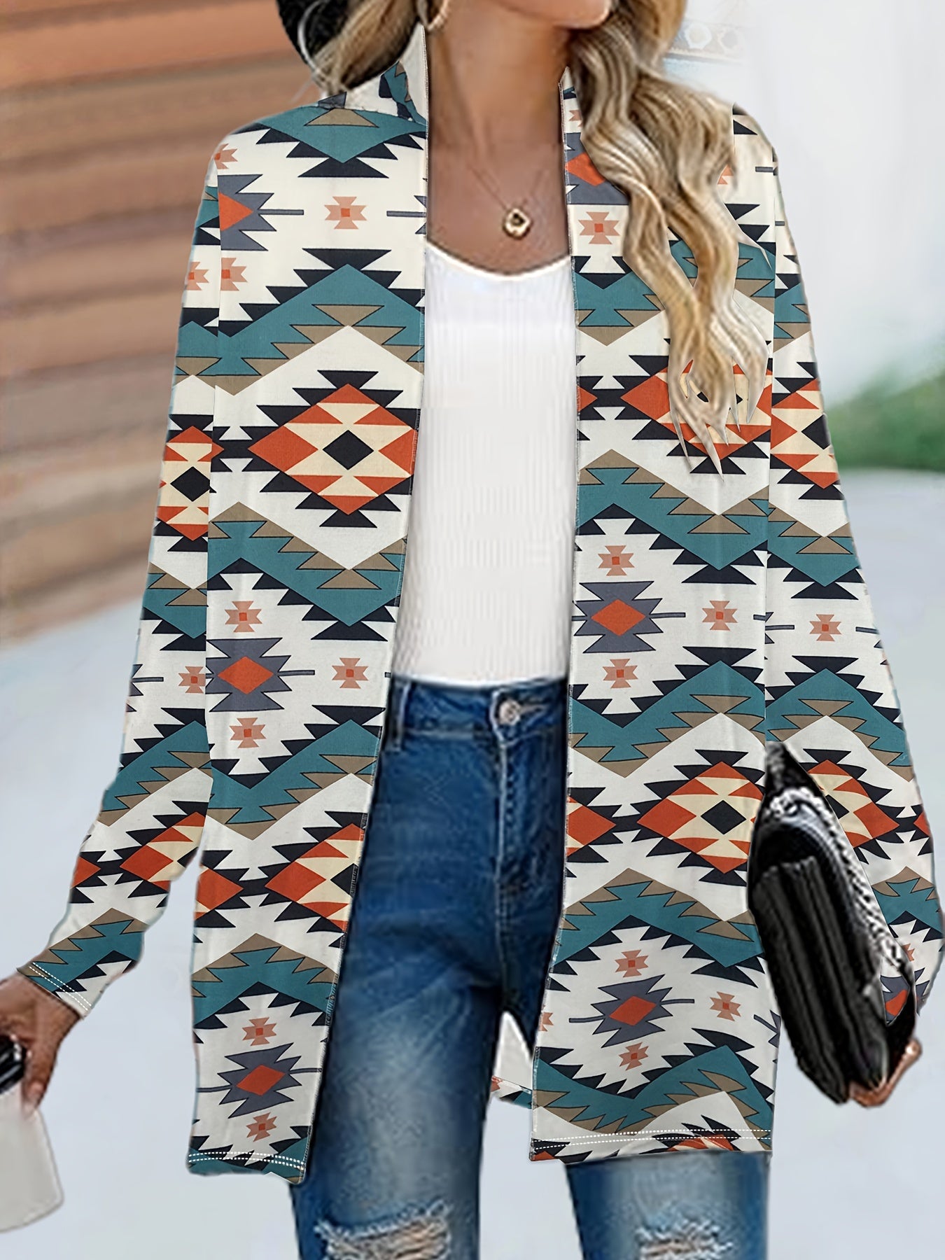 Plaid Print Cardigan, Casual Open Front Long Sleeve Outerwear, Women's Clothing