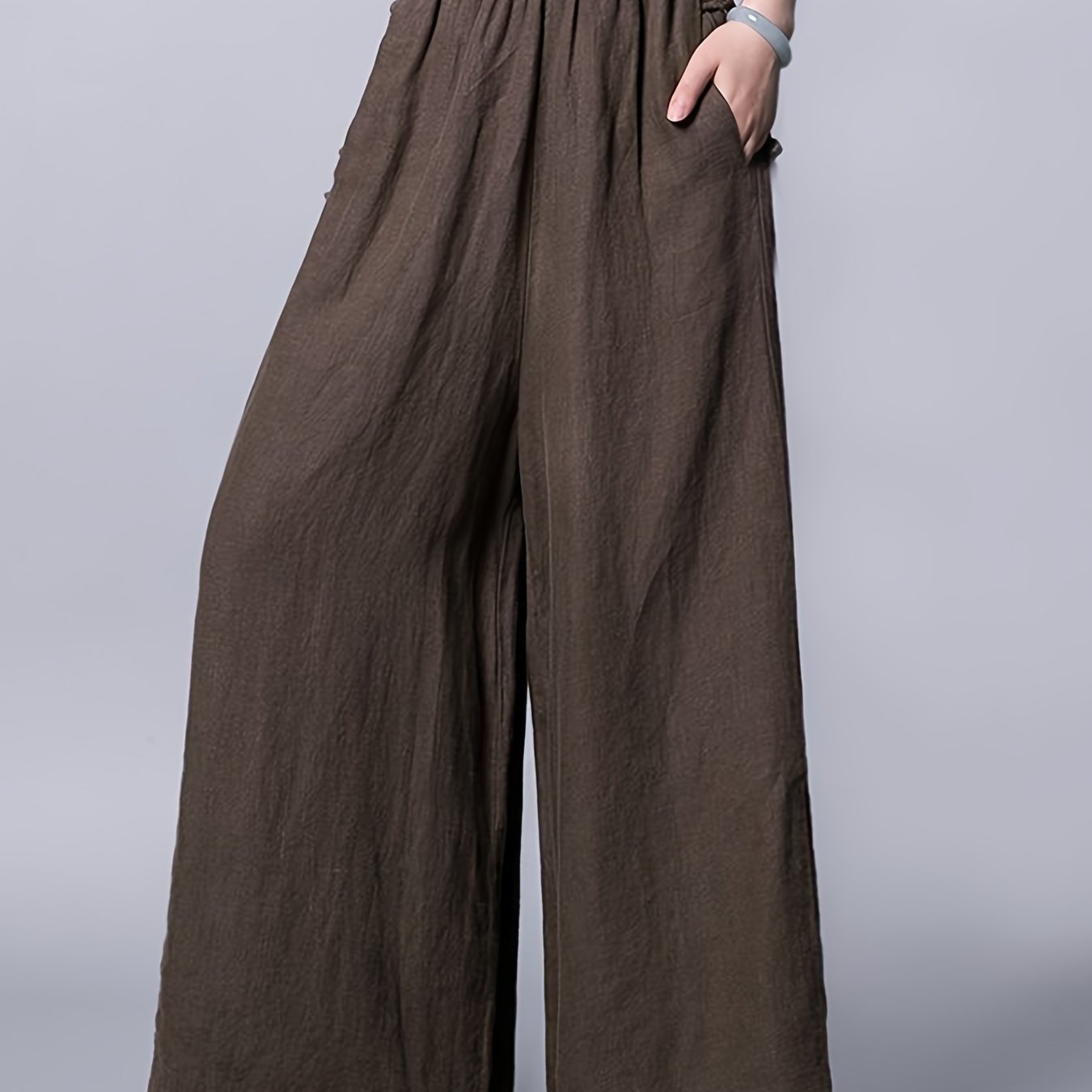 vlovelaw Solid Wide Leg Pants, High Waist Chinese Retro Style Drape Pants For Spring & Summer, Women's Clothing