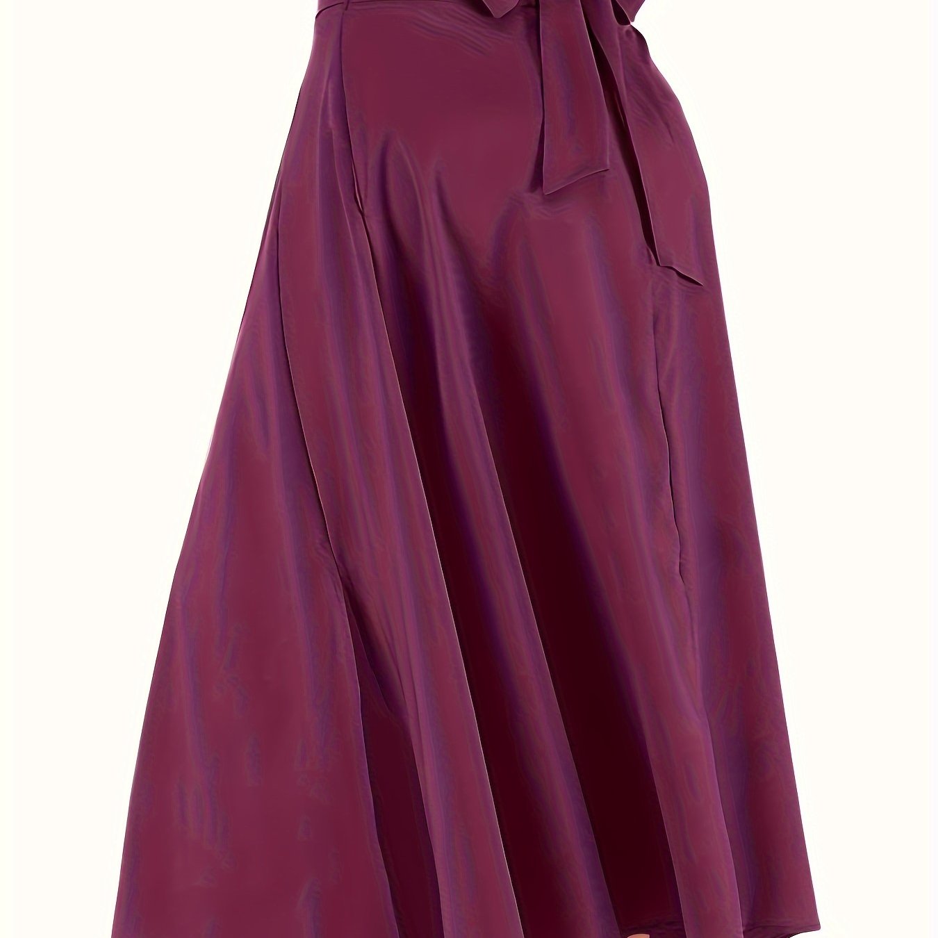 Plus Size Casual Skirt, Women's Plus Solid High Rise Belted Zipper Back A-line Skirt