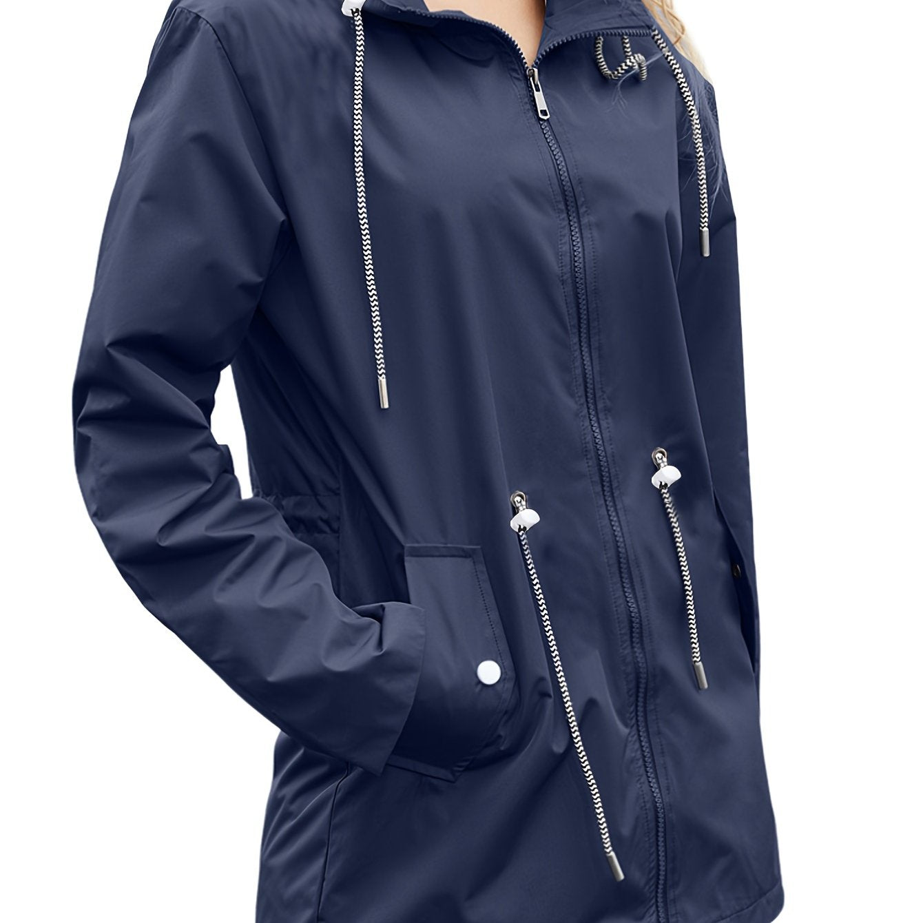 vlovelaw Lightweight Waterproof Raincoats, Outdoor Hooded Windbreaker, Zip Up Drawstring Rain Jackets With Pockets, Women's Clothing