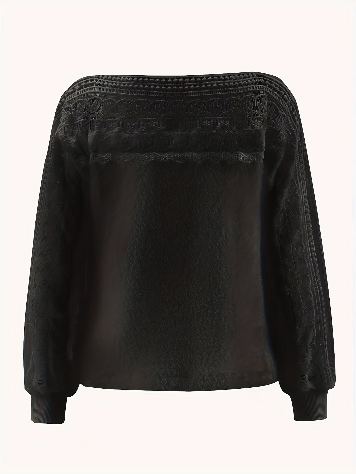 vlovelaw  Lace Stitching Crew Neck T-Shirt, Casual Long Sleeve Top For Spring & Fall, Women's Clothing