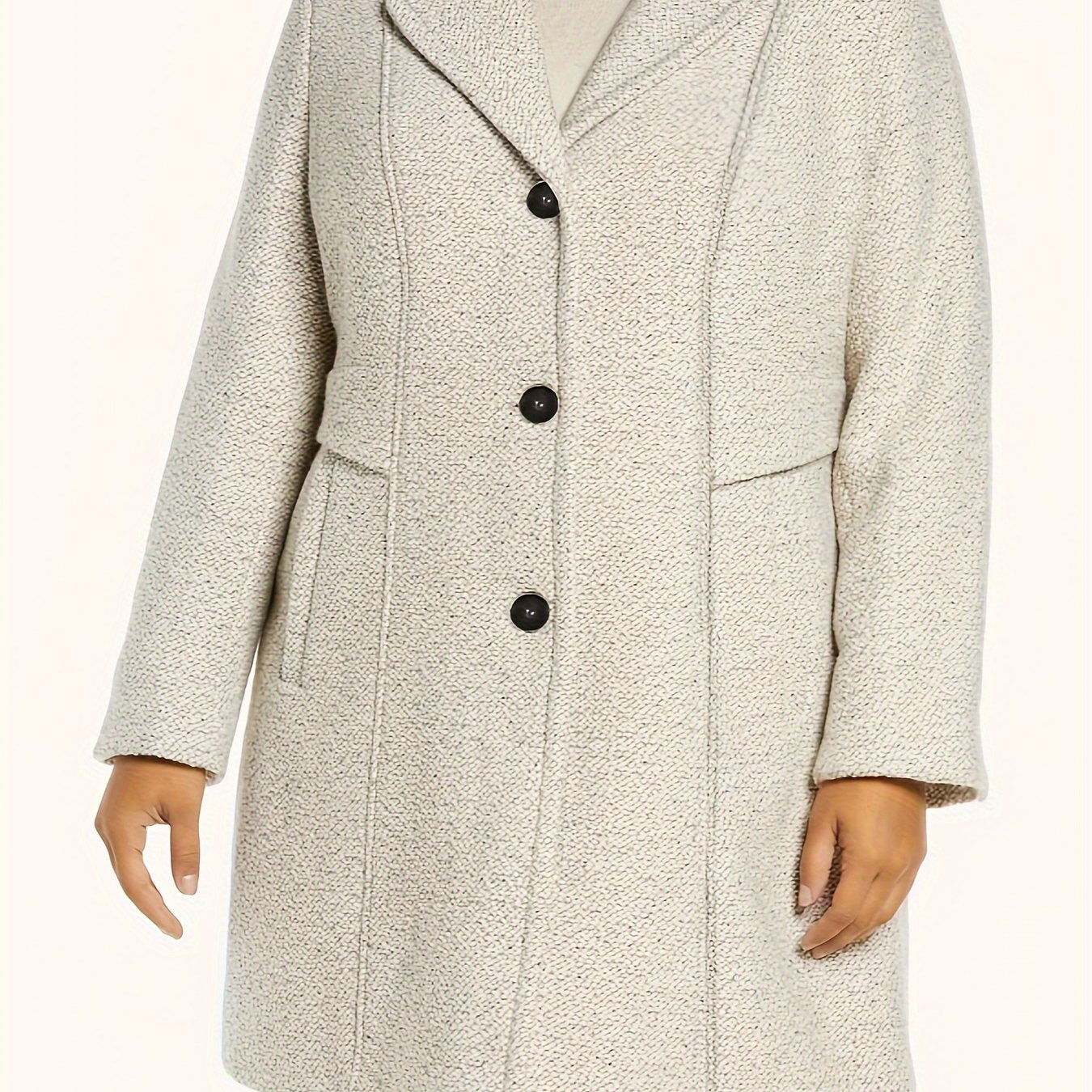 vlovelaw Plus Size Elegant Coat, Women's Plus Solid Long Sleeve Button Up Lapel Collar Tunic Coat With Pockets