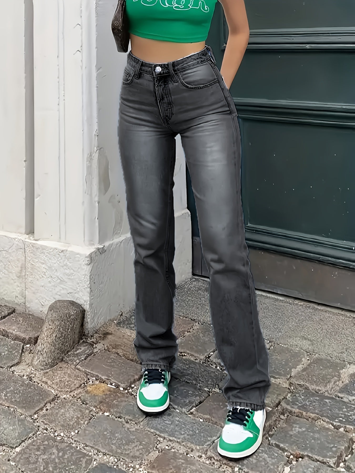 vlovelaw High Waist Light Washed Straight Jeans, Slash Pocket Casual Loose Fit Denim Pants, Women's Denim Jeans & Clothing