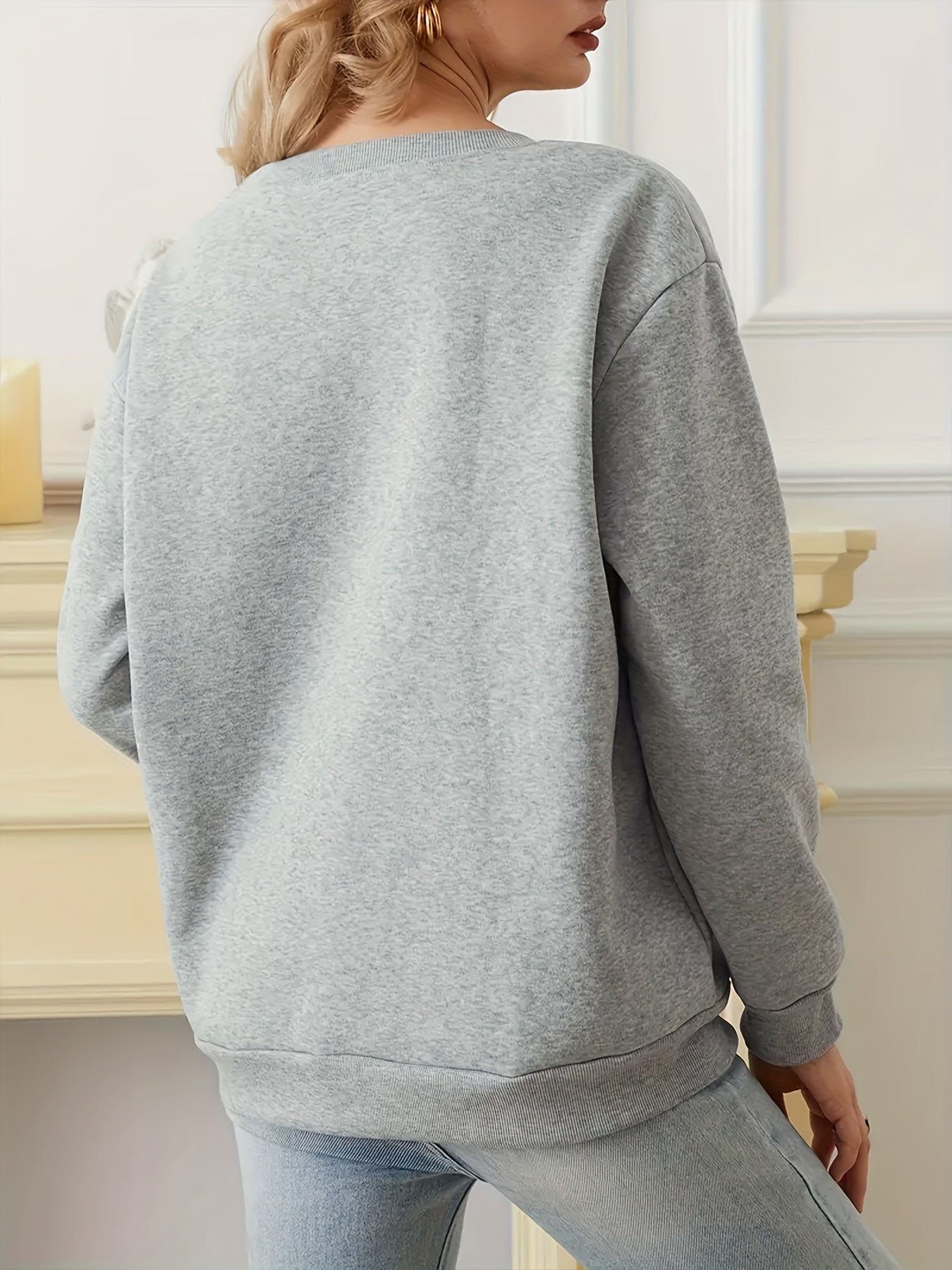 vlovelaw Classical Solid Color Fashion Long Sleeve Sweatshirts, Women's Round Neck Pullover Sweatshirt Top